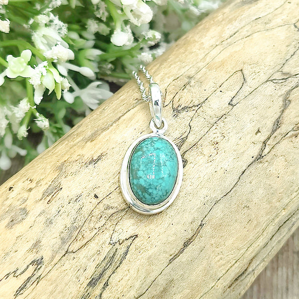 Turquoise Gemstone Pendant | 15mm Oval | December Gift | Sterling