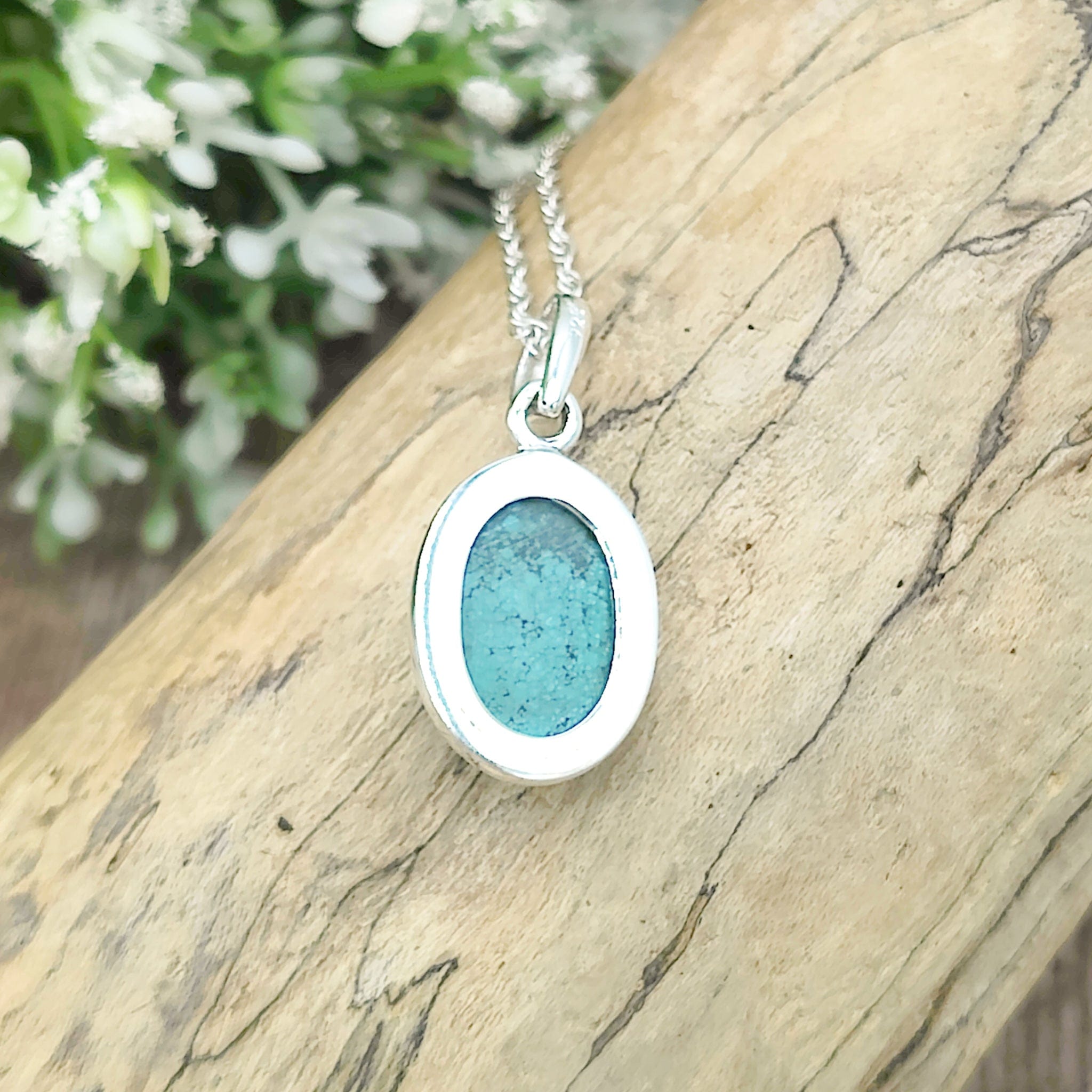 Hepburn and Hughes Turquoise Gemstone Pendant | Oval Birthstone Necklace | Sterling Silver