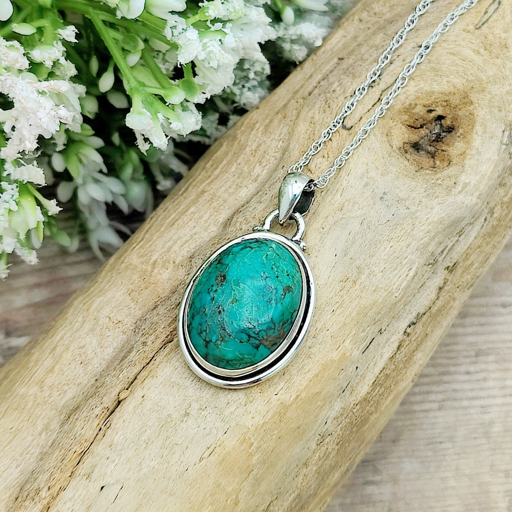 Hepburn and Hughes Turquoise Oval Pendant | December birthstone necklace | Sterling Silver