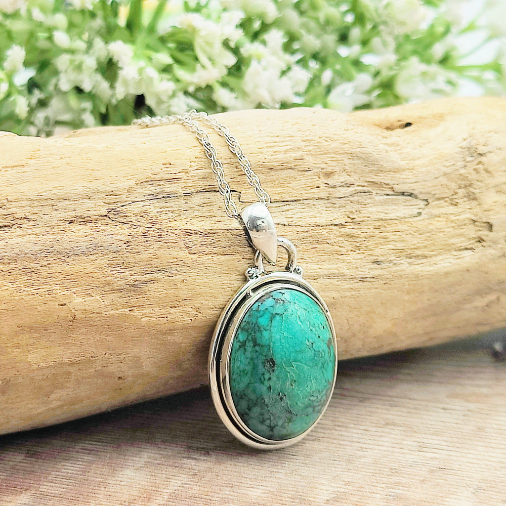 Hepburn and Hughes Turquoise Oval Pendant | December birthstone necklace | Sterling Silver
