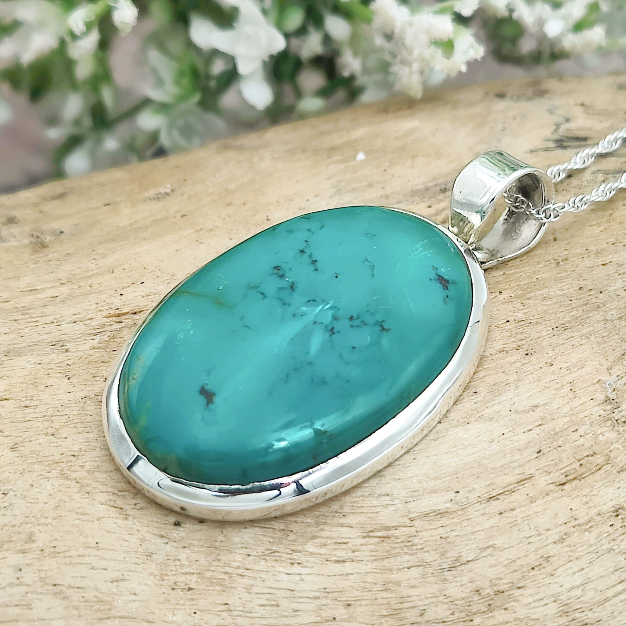 Hepburn and Hughes Turquoise Oval Pendant | December birthstone necklace | Sterling Silver