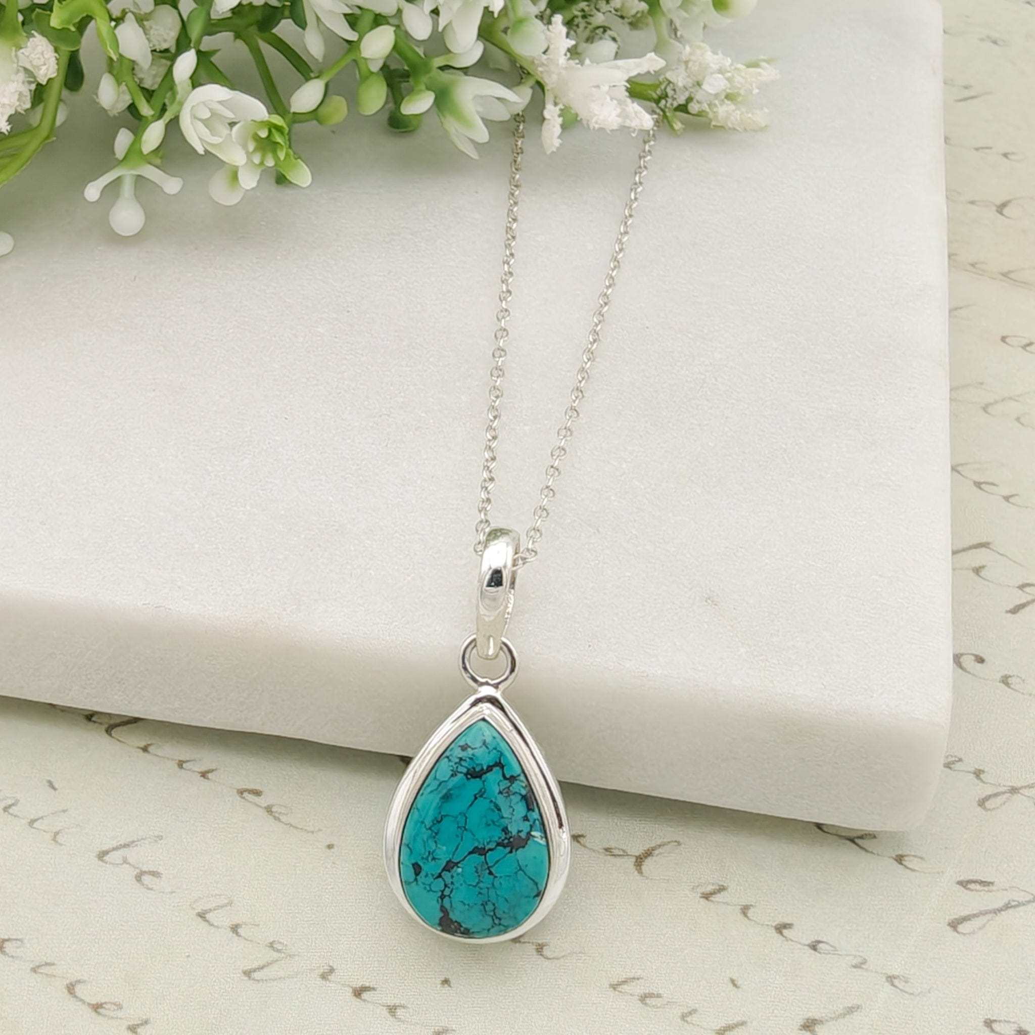 Hepburn and Hughes Turquoise Pendant | 15mm Teardrop | Birthstone Gift | Sterling Silver