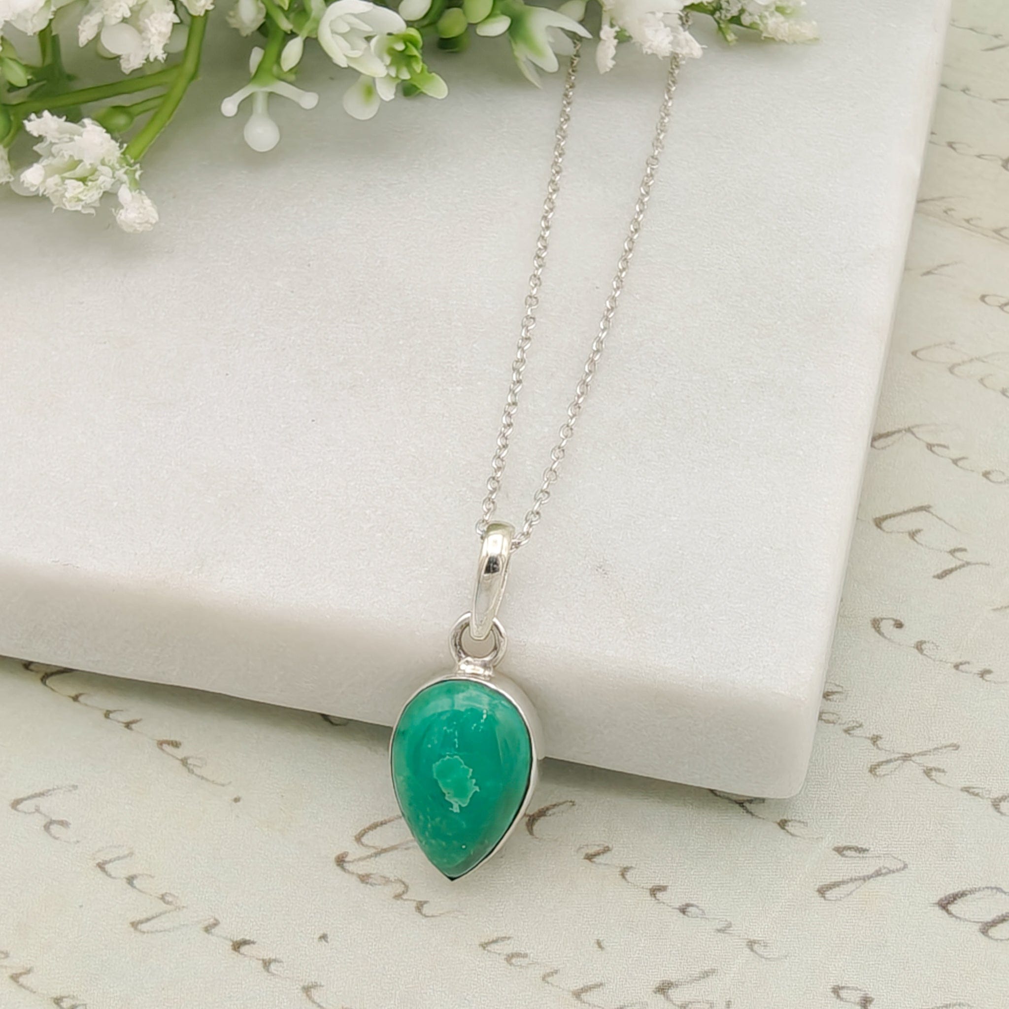 Turquoise Pendant | 15mm Teardrop | Birthstone Gift | Sterling