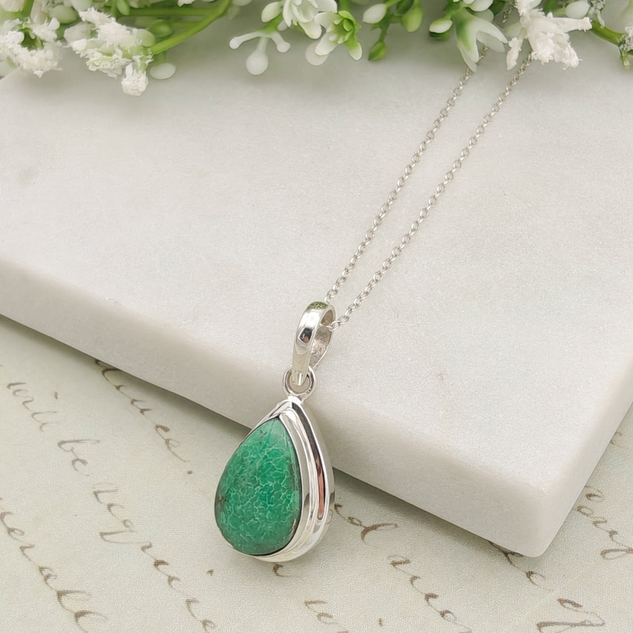 Hepburn and Hughes Turquoise Pendant | 15mm Teardrop | Birthstone Gift | Sterling Silver