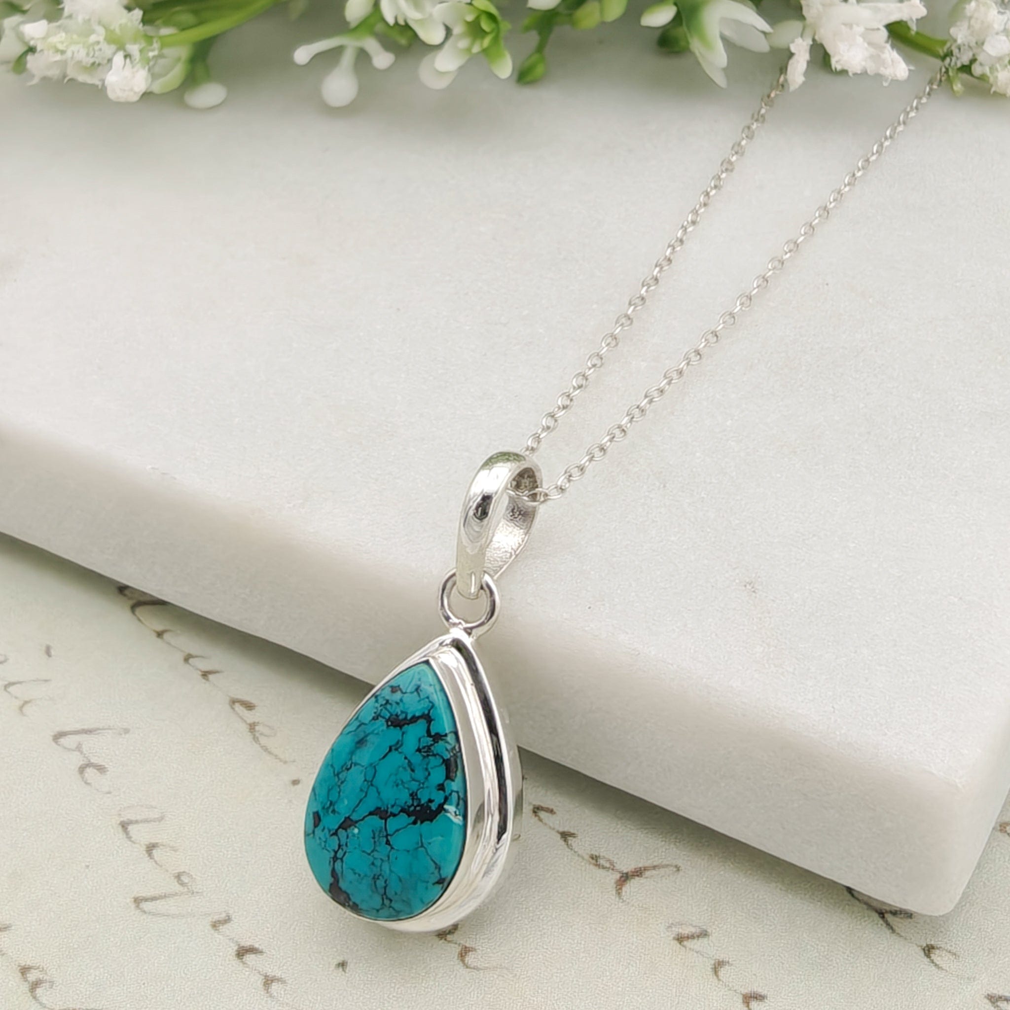 Turquoise Pendant | 15mm Teardrop | Birthstone Gift | Sterling