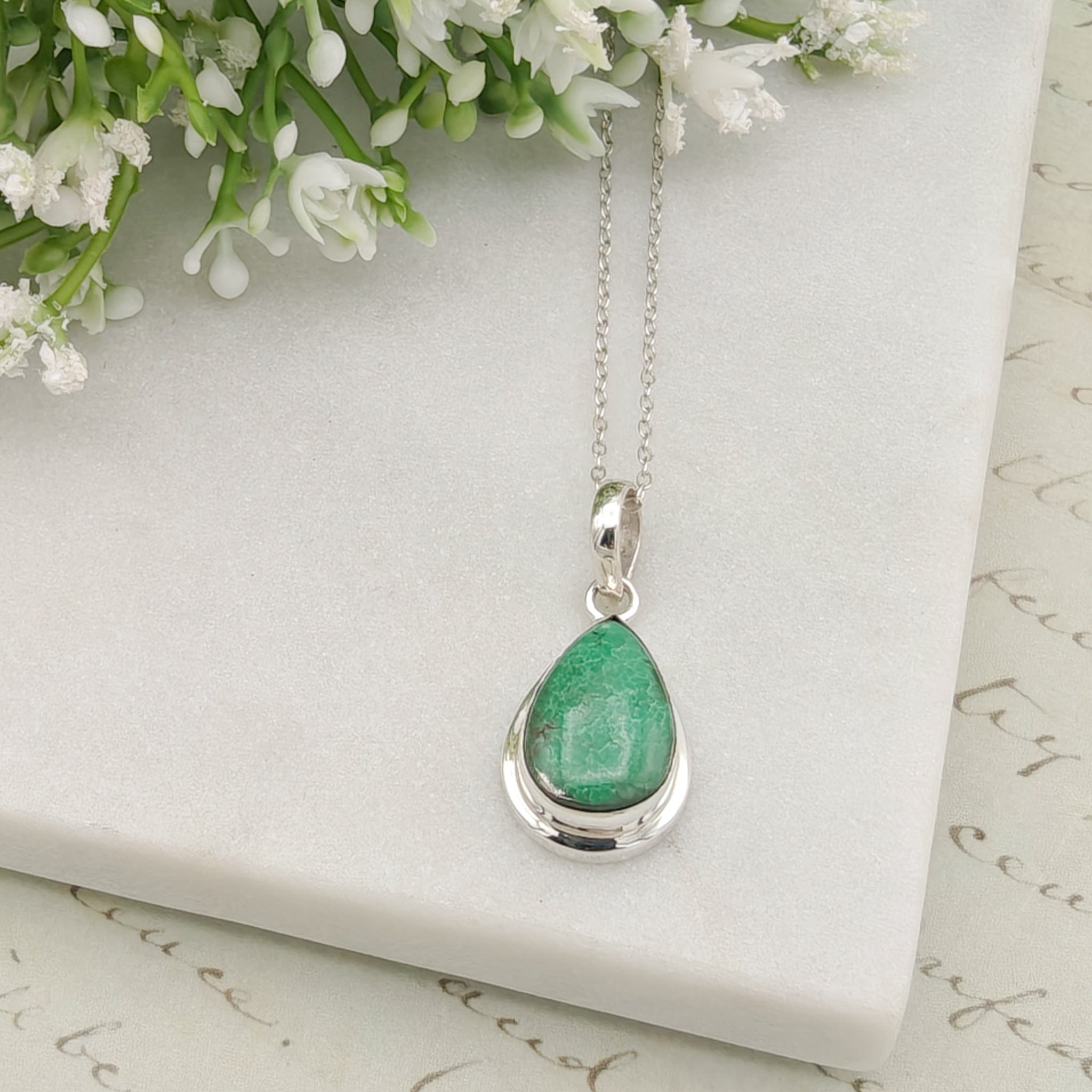 Turquoise Pendant | 15mm Teardrop | Birthstone Gift | Sterling