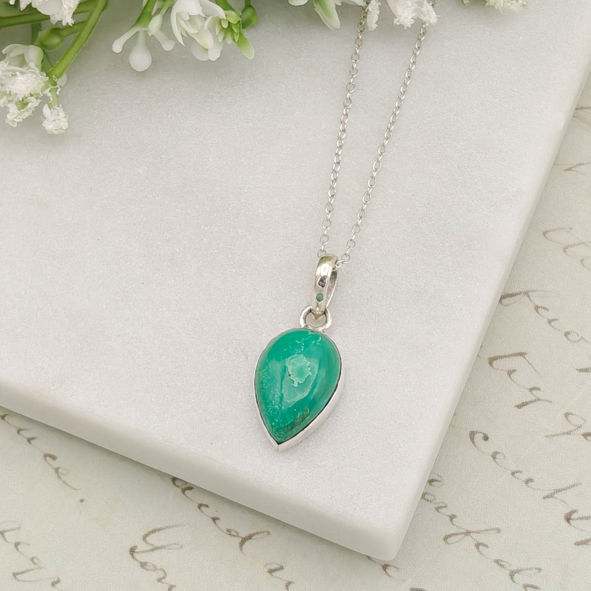 Hepburn and Hughes Turquoise Pendant | 15mm Teardrop | Birthstone Gift | Sterling Silver
