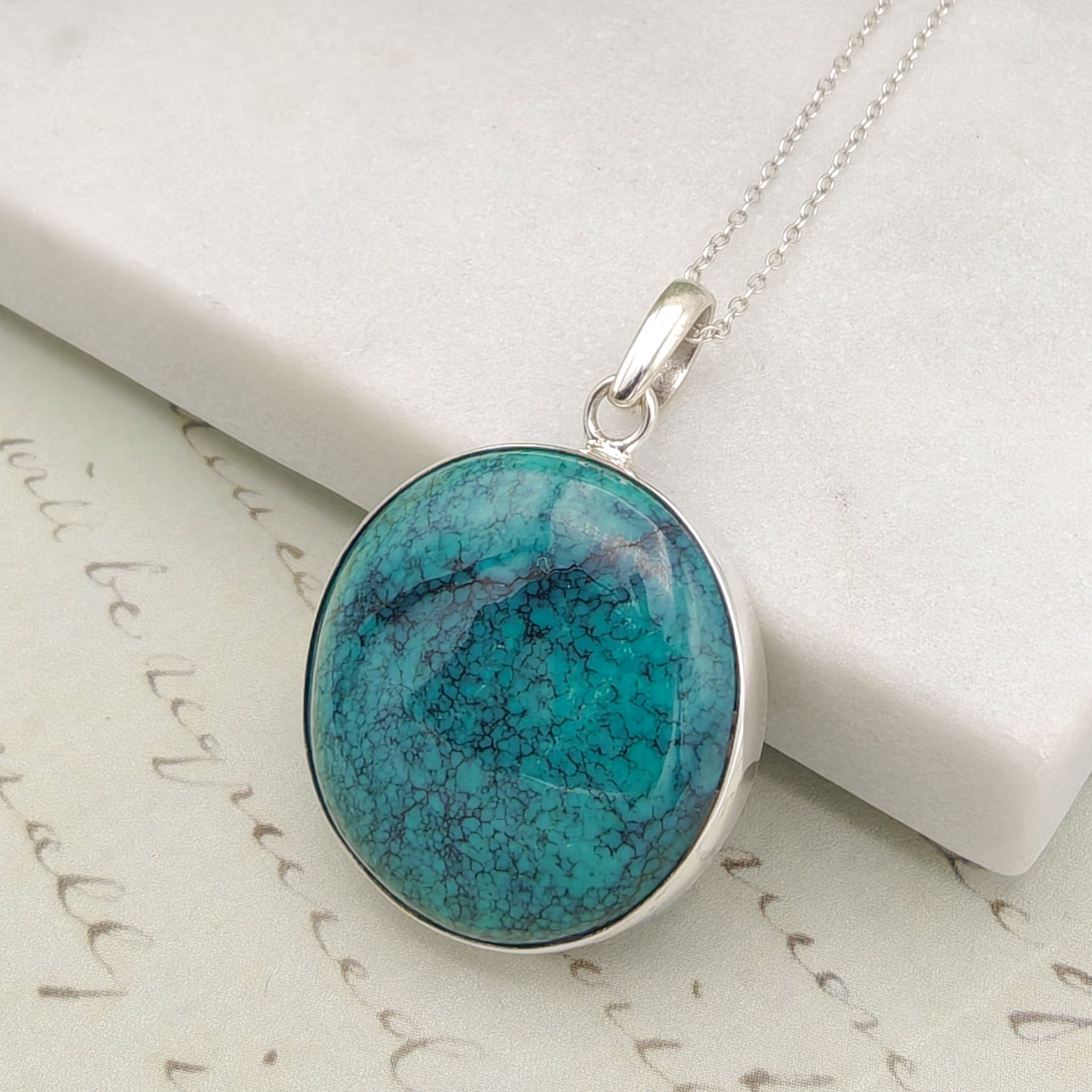 Hepburn and Hughes Turquoise Pendant | 30mm Circle | December birthstone | Sterling Silver