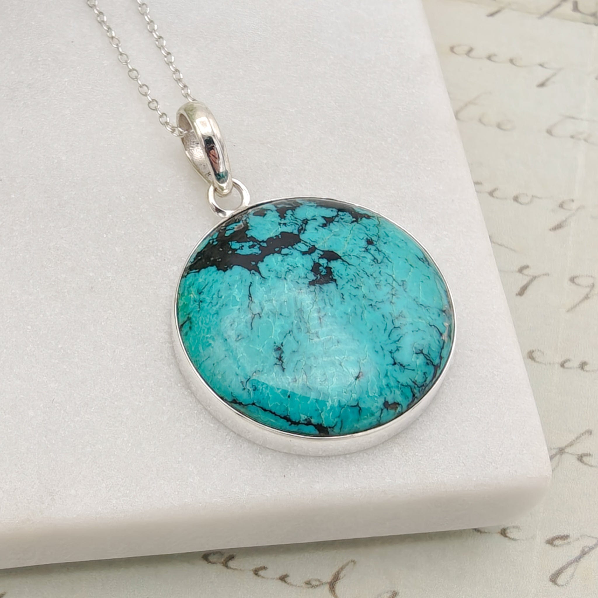 Hepburn and Hughes Turquoise Pendant | 30mm Circle | December birthstone | Sterling Silver
