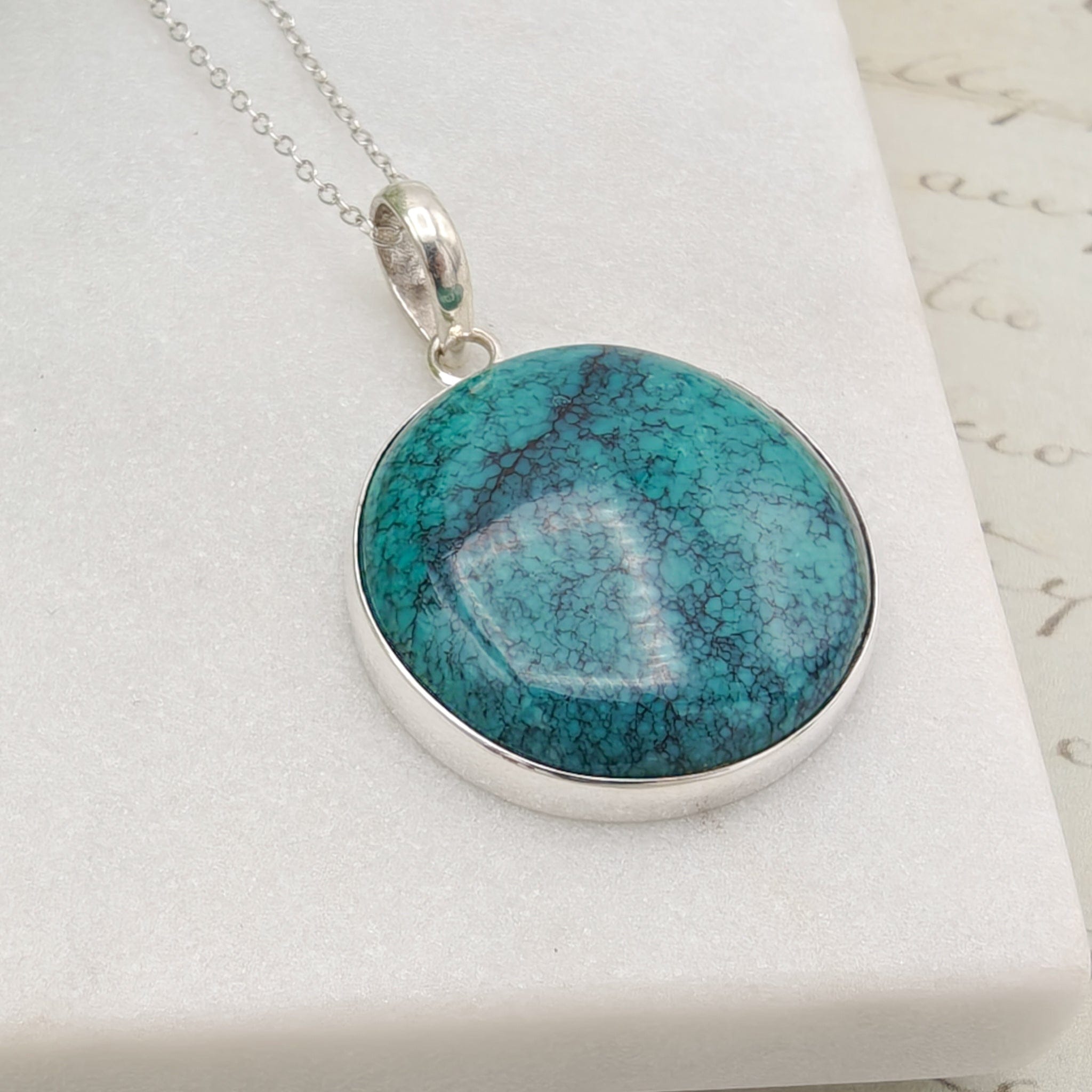 Hepburn and Hughes Turquoise Pendant | 30mm Circle | December birthstone | Sterling Silver