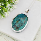 Hepburn and Hughes Turquoise Pendant in Sterling Silver | 43mm Statement Blue Gemstone | 11th Anniversary