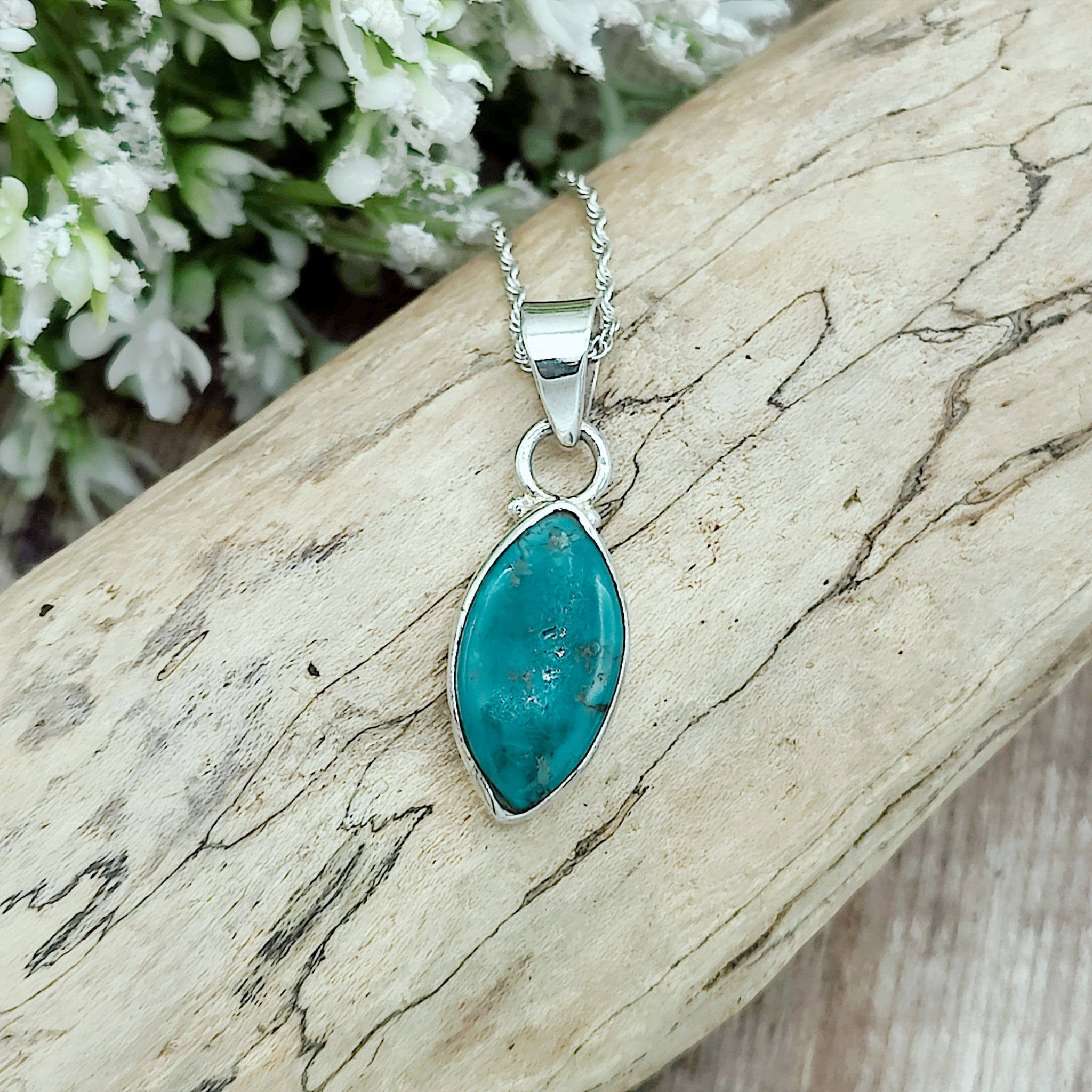 Hepburn and Hughes Turquoise Pendant | Marquise Stone | Sterling Silver