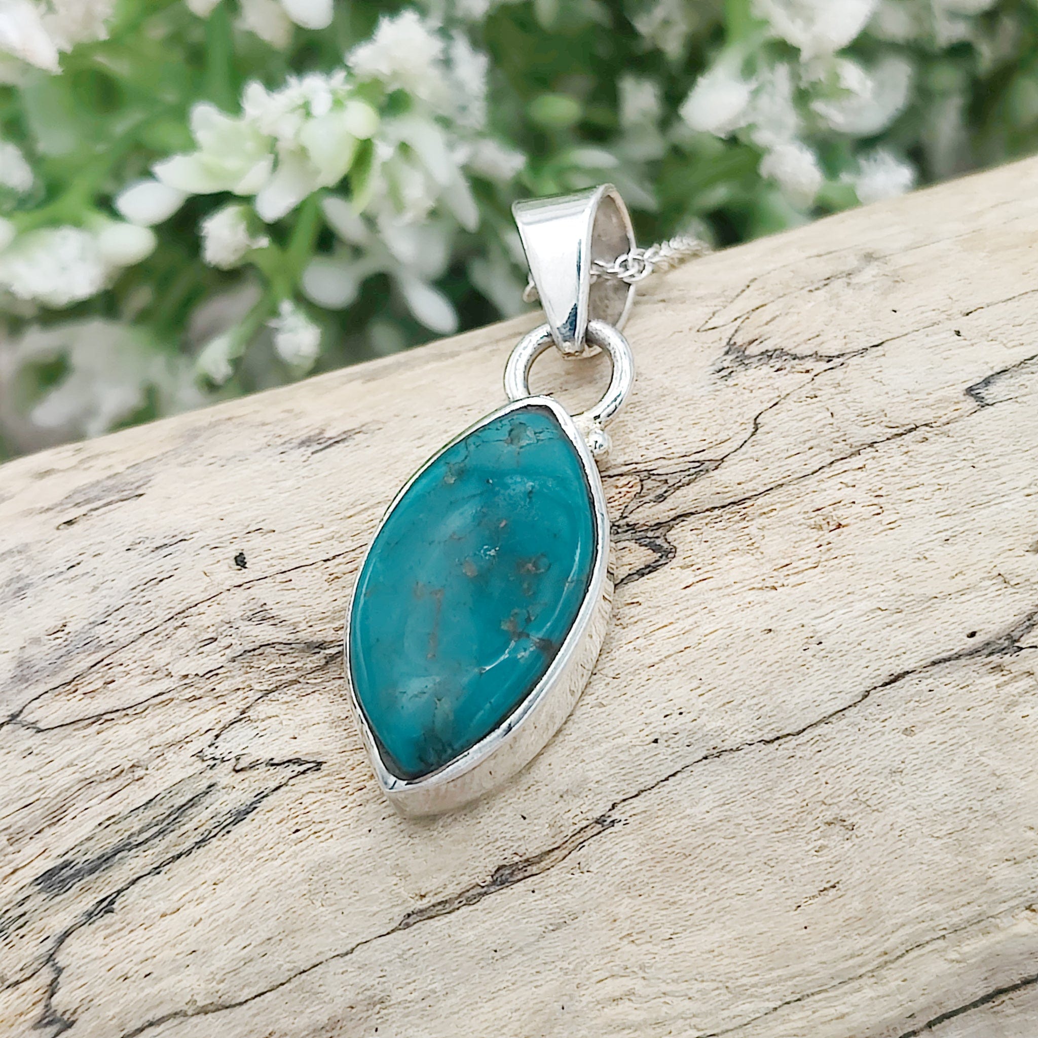 Hepburn and Hughes Turquoise Pendant | Marquise Stone | Sterling Silver