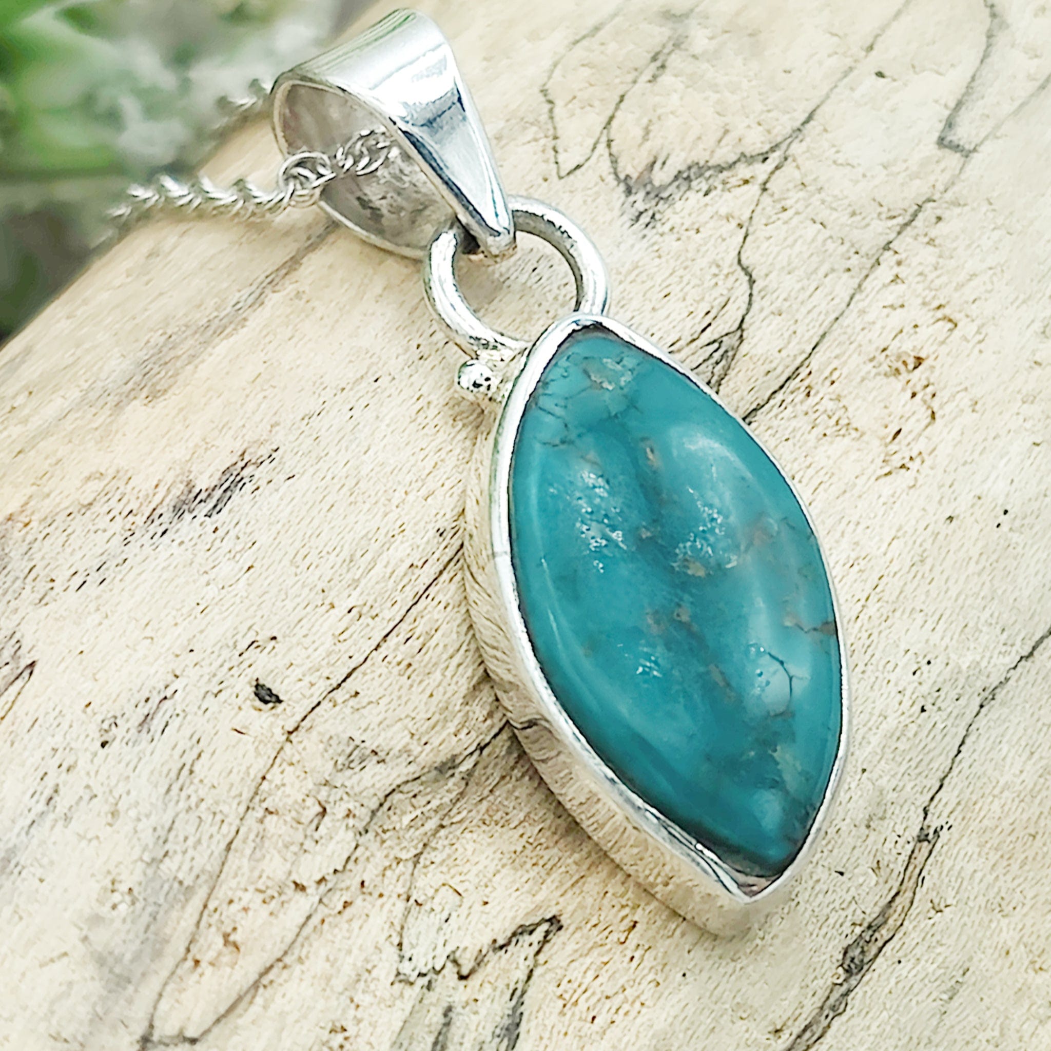 Hepburn and Hughes Turquoise Pendant | Marquise Stone | Sterling Silver