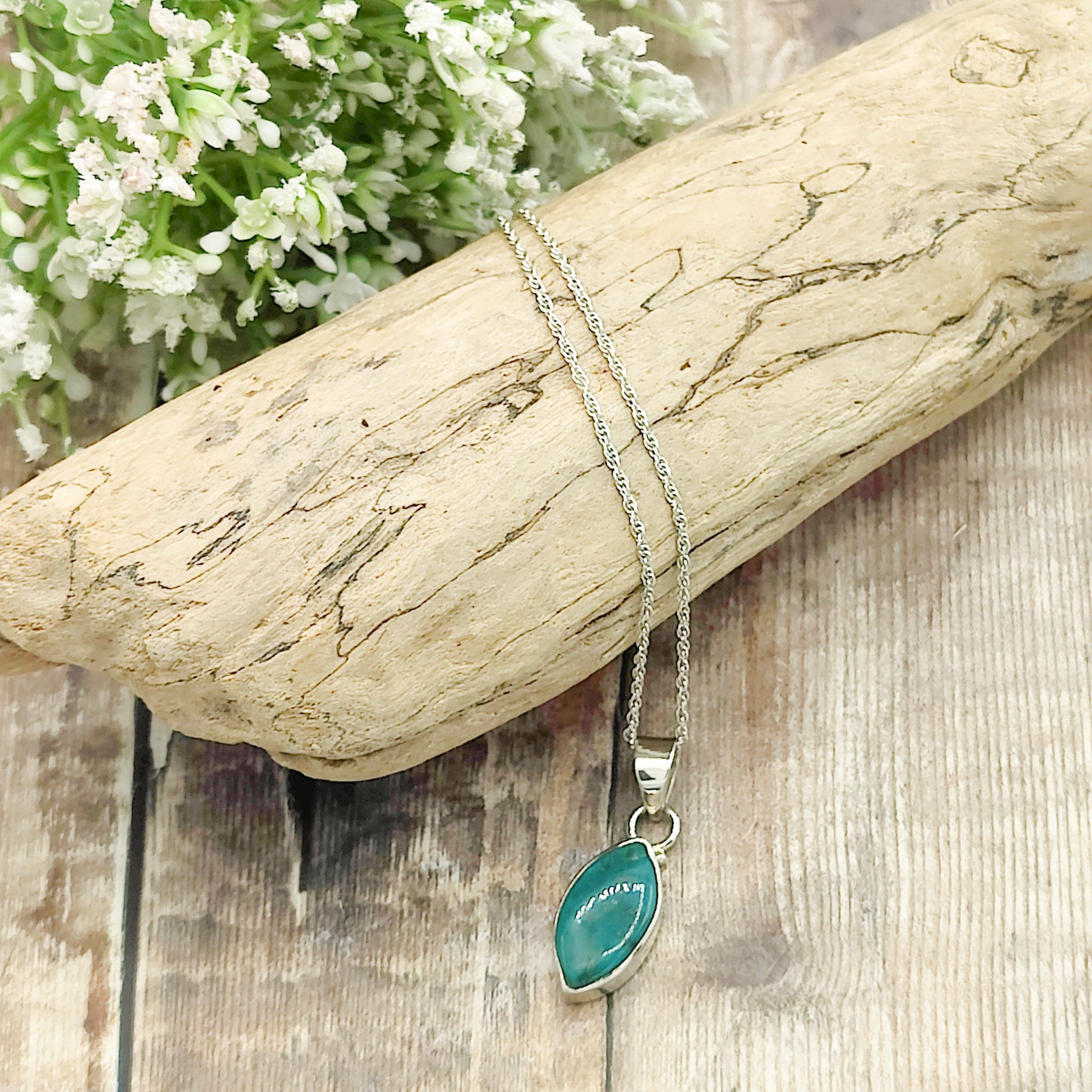 Hepburn and Hughes Turquoise Pendant | Marquise Stone | Sterling Silver