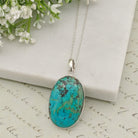 Hepburn and Hughes Turquoise Pendant | Oval Gemstone Necklace | Sterling Silver