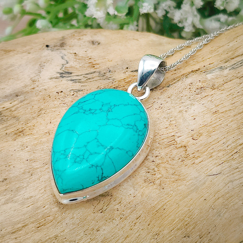 Hepburn and Hughes Turquoise Pendant | Teardrop Birthstone necklace | Sterling Silver