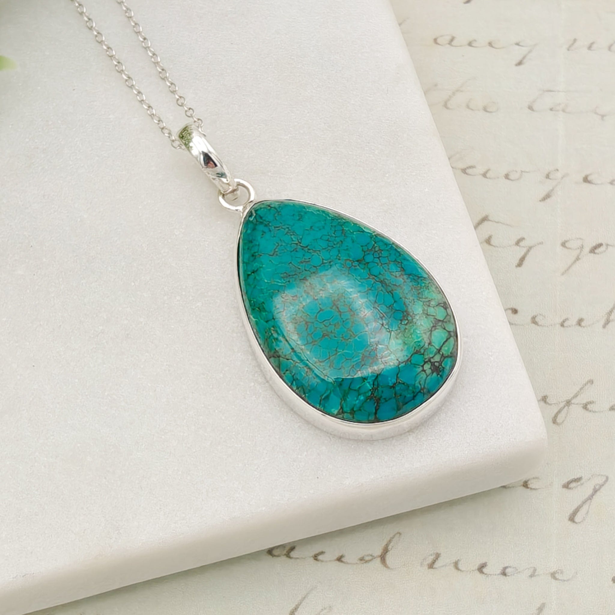 Hepburn and Hughes Turquoise Pendant | Teardrop Gemstone |Sterling Silver