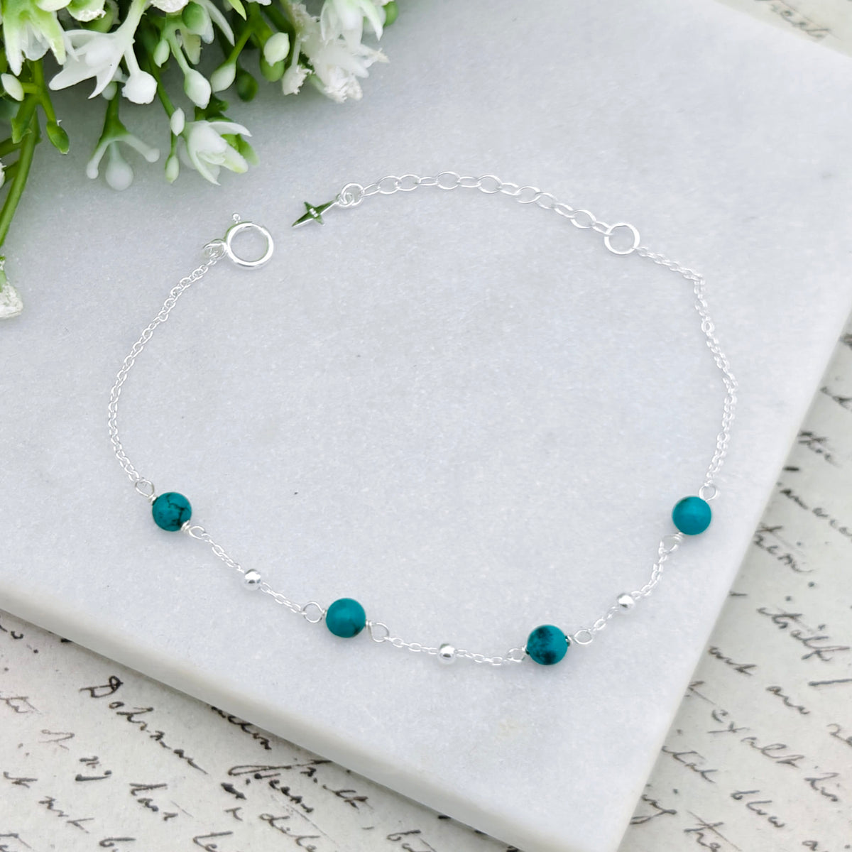 Hepburn and Hughes Turquoise Sphere Bracelet in Sterling Silver | 11th Anniversary Gift |  December Birthstone