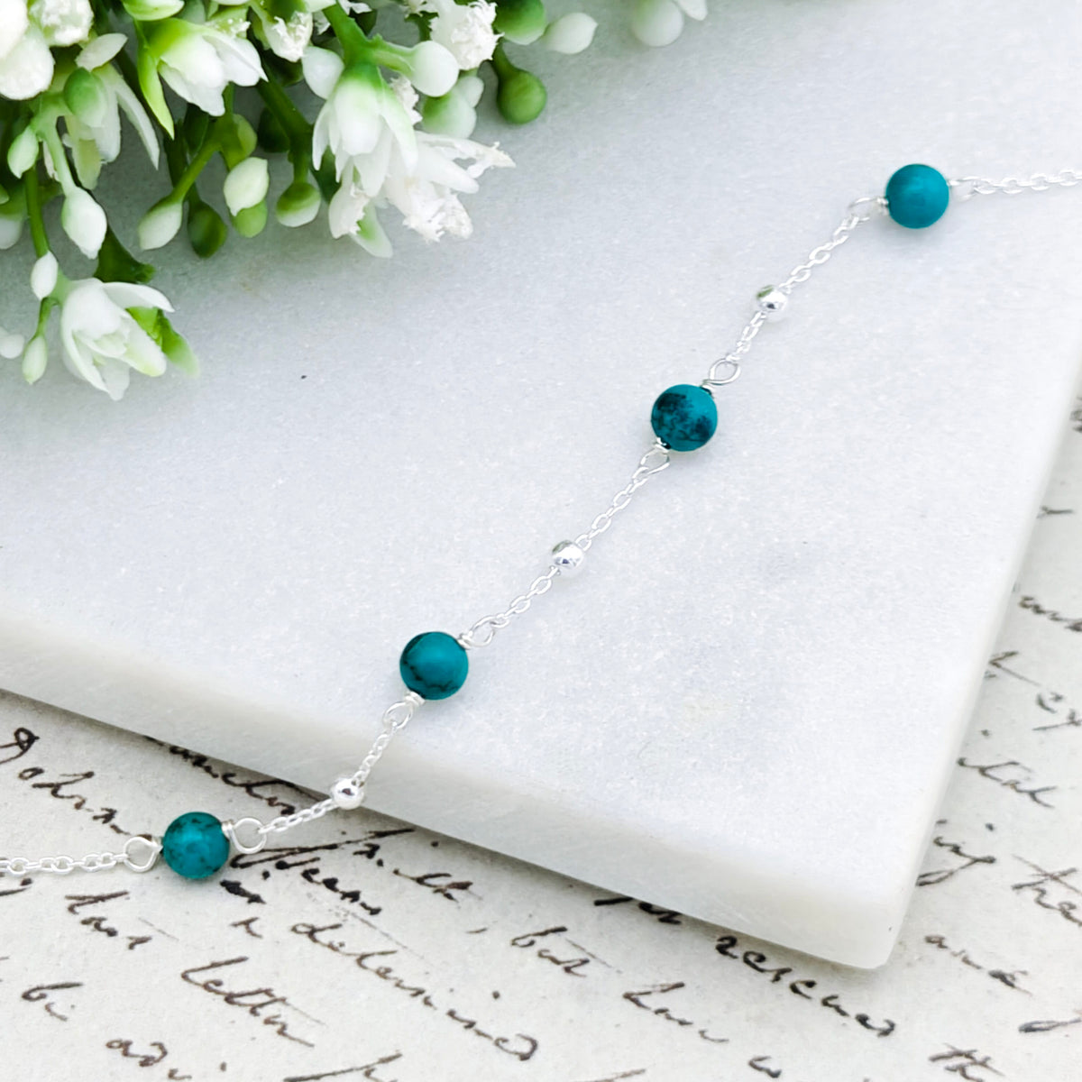 Hepburn and Hughes Turquoise Sphere Bracelet in Sterling Silver | 11th Anniversary Gift |  December Birthstone