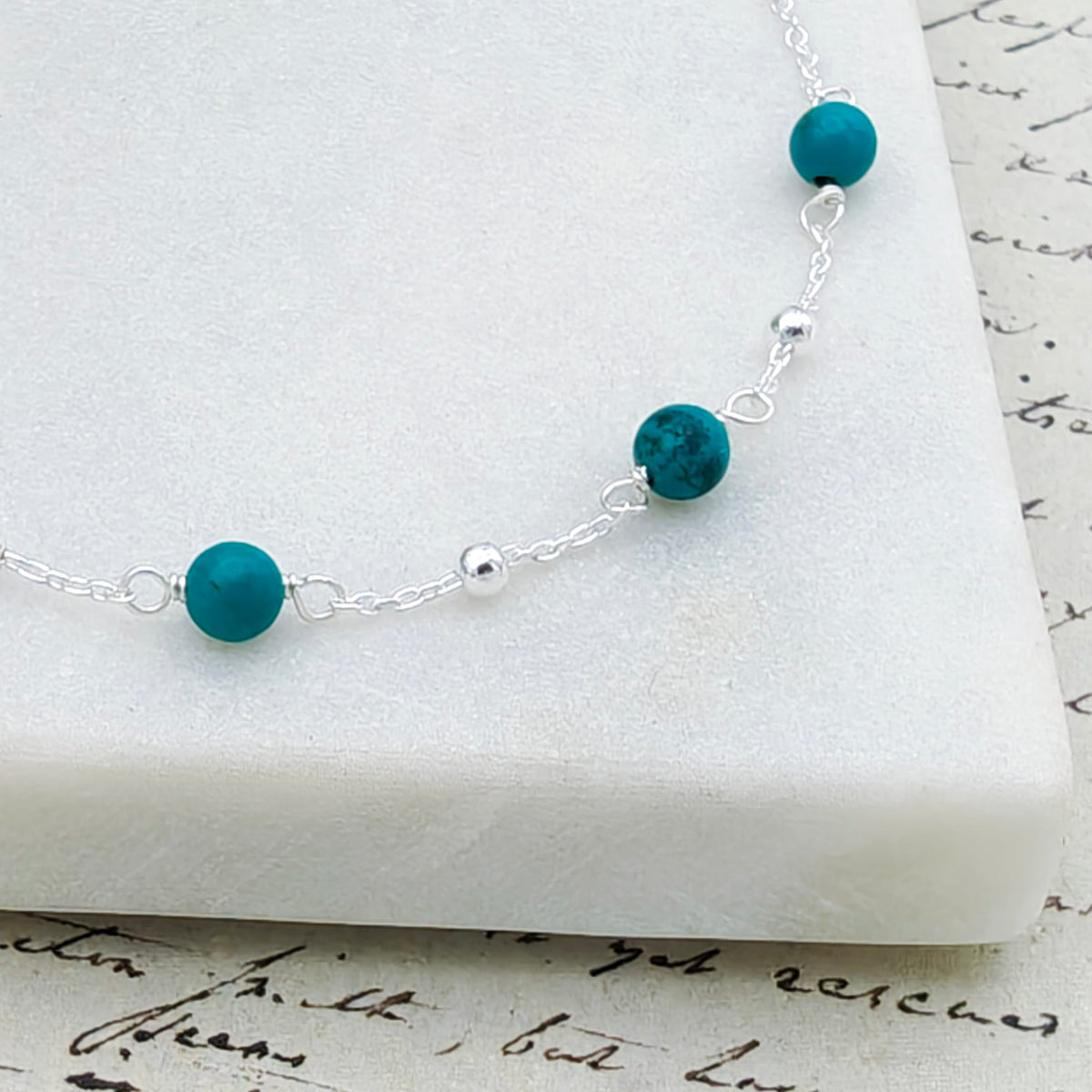 Hepburn and Hughes Turquoise Sphere Bracelet in Sterling Silver | 11th Anniversary Gift |  December Birthstone
