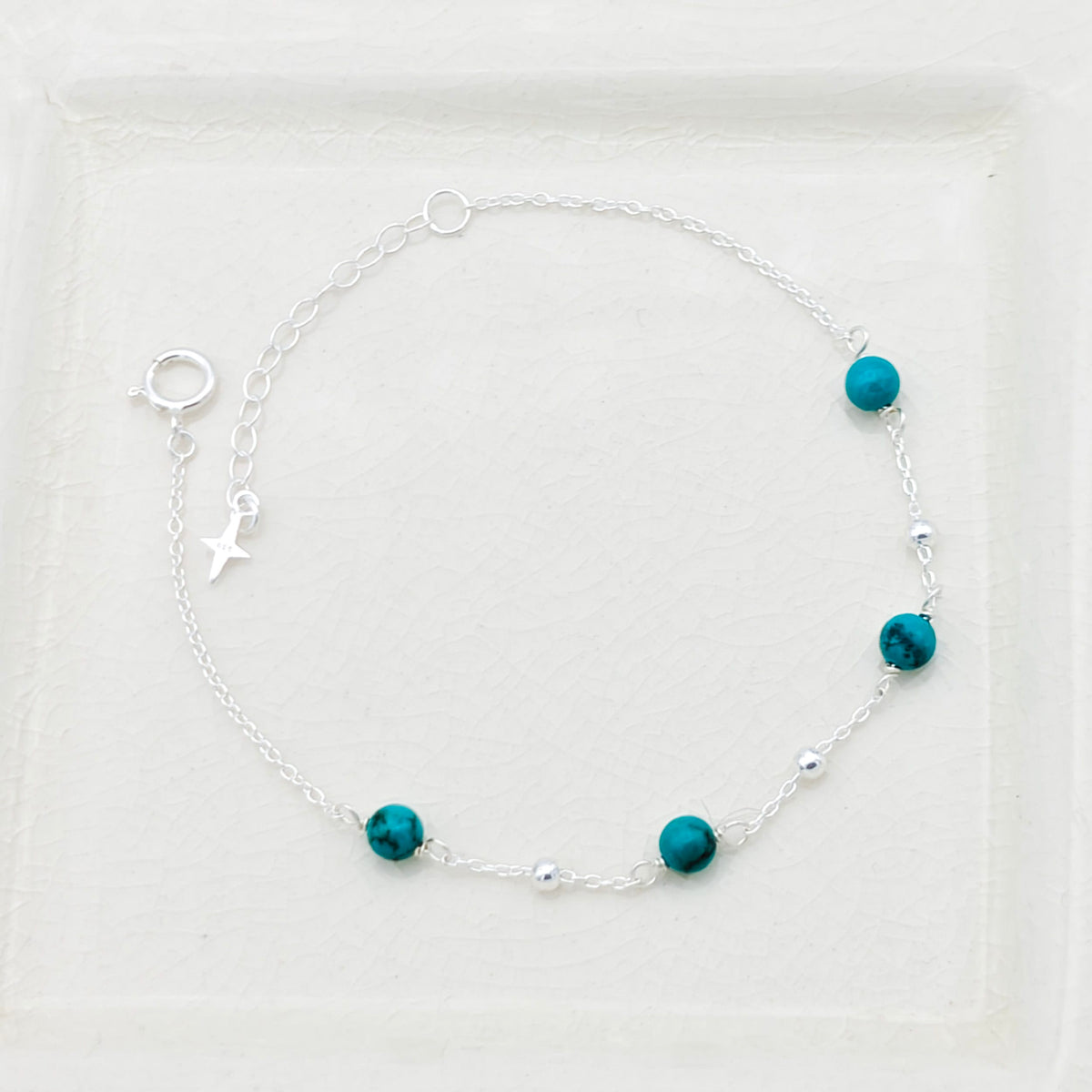 Hepburn and Hughes Turquoise Sphere Bracelet in Sterling Silver | 11th Anniversary Gift |  December Birthstone