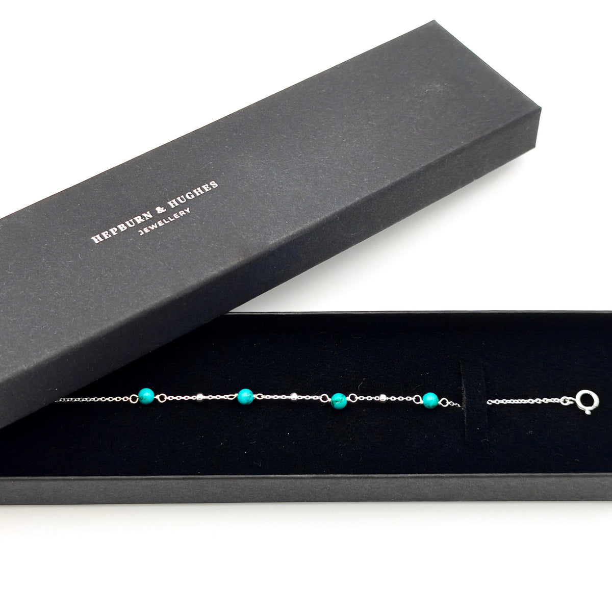 Hepburn and Hughes Turquoise Sphere Bracelet in Sterling Silver | 11th Anniversary Gift |  December Birthstone