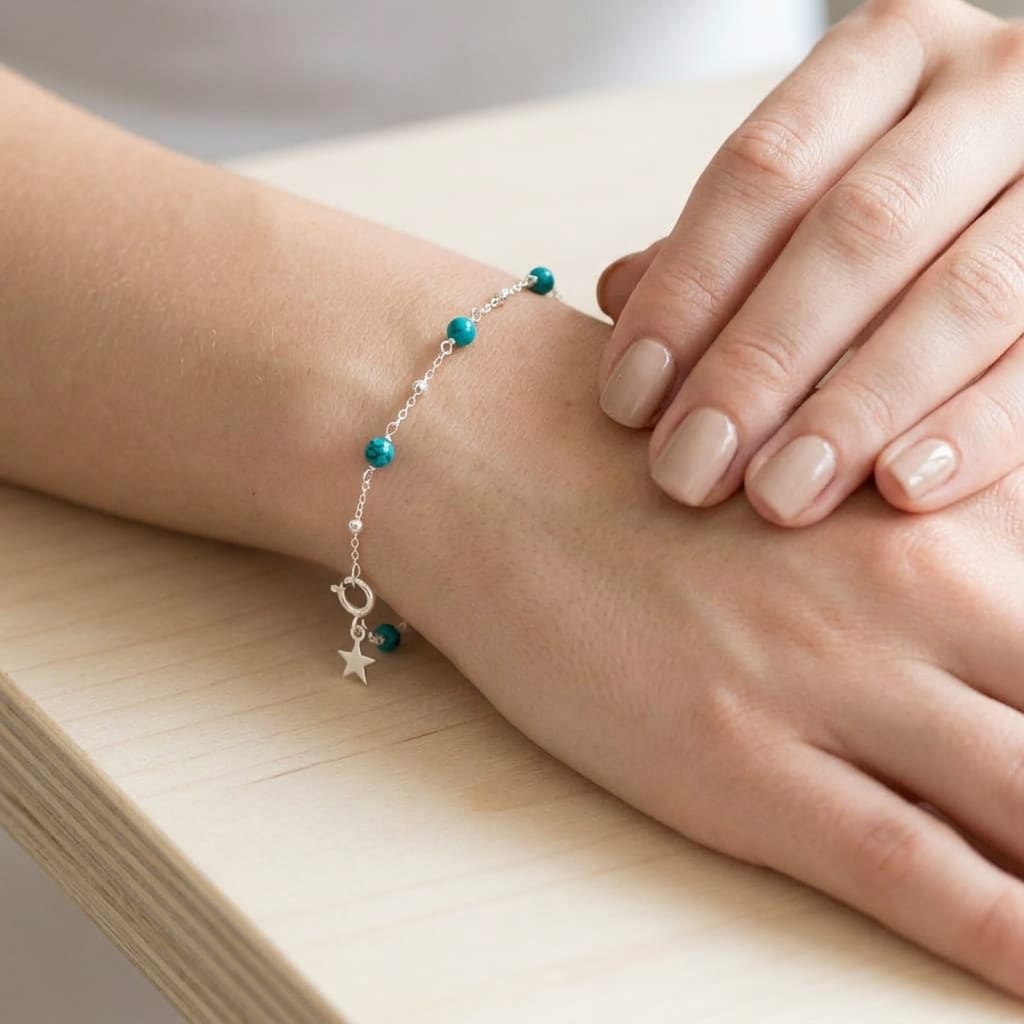 Hepburn and Hughes Turquoise Sphere Bracelet in Sterling Silver | 11th Anniversary Gift |  December Birthstone