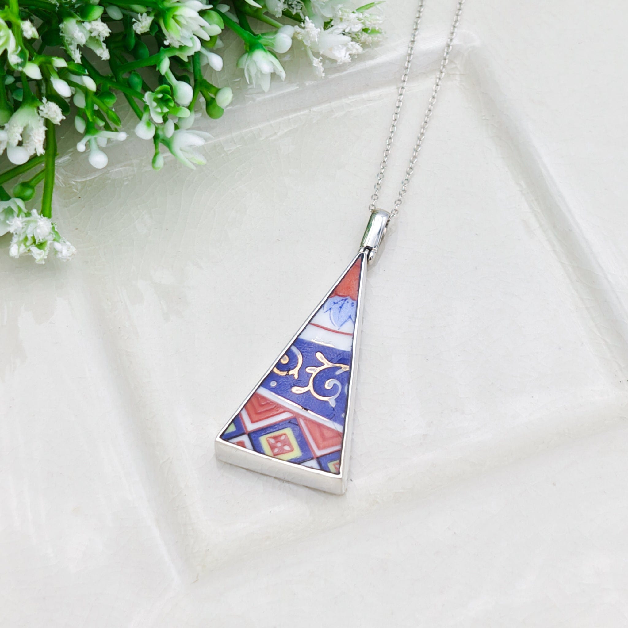 Hepburn & Hughes Upcycled Japanese Imari Pendant | Porcelain | 18th wedding gift |  Sterling Silver