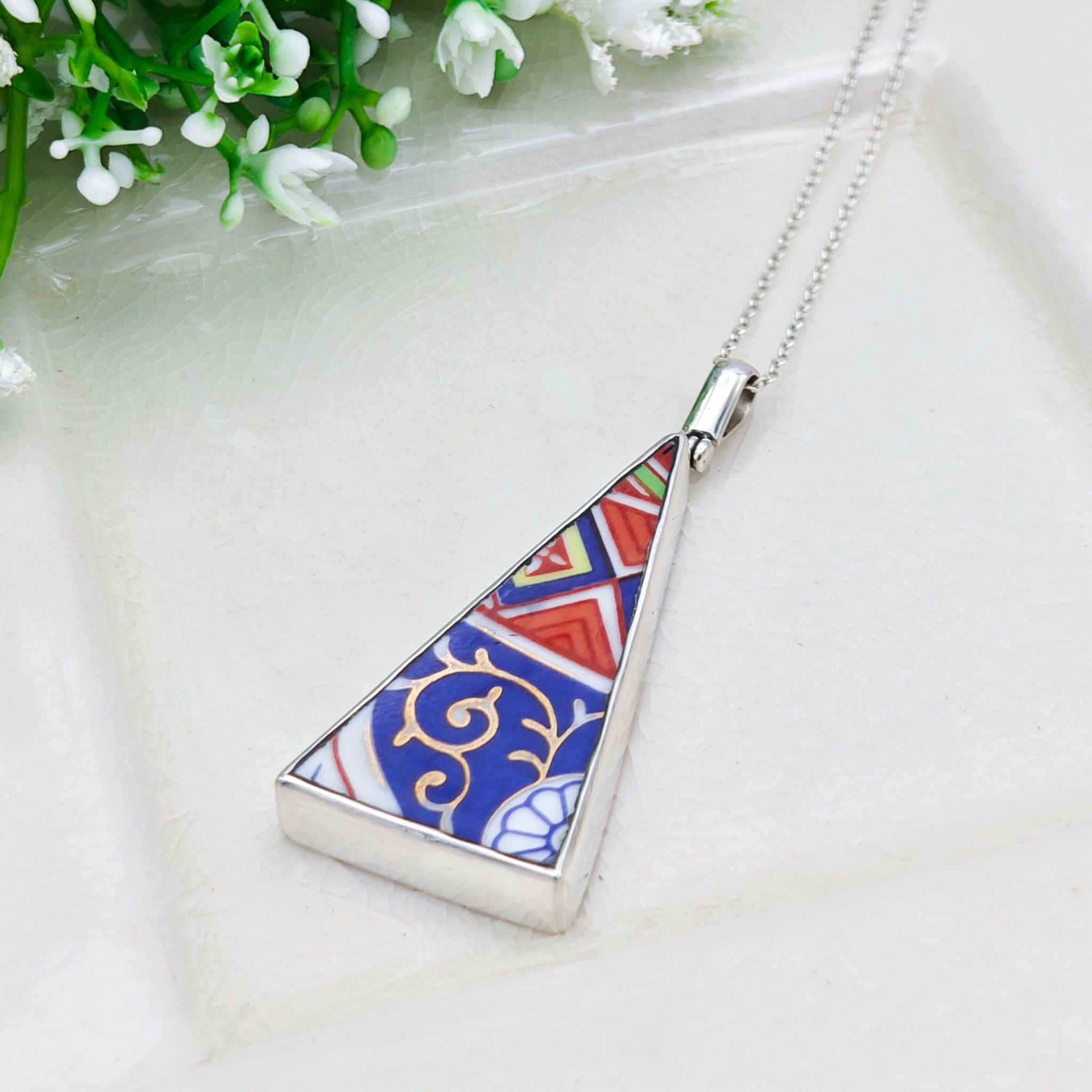 Hepburn & Hughes Upcycled Japanese Imari Pendant | Porcelain | 18th wedding gift |  Sterling Silver