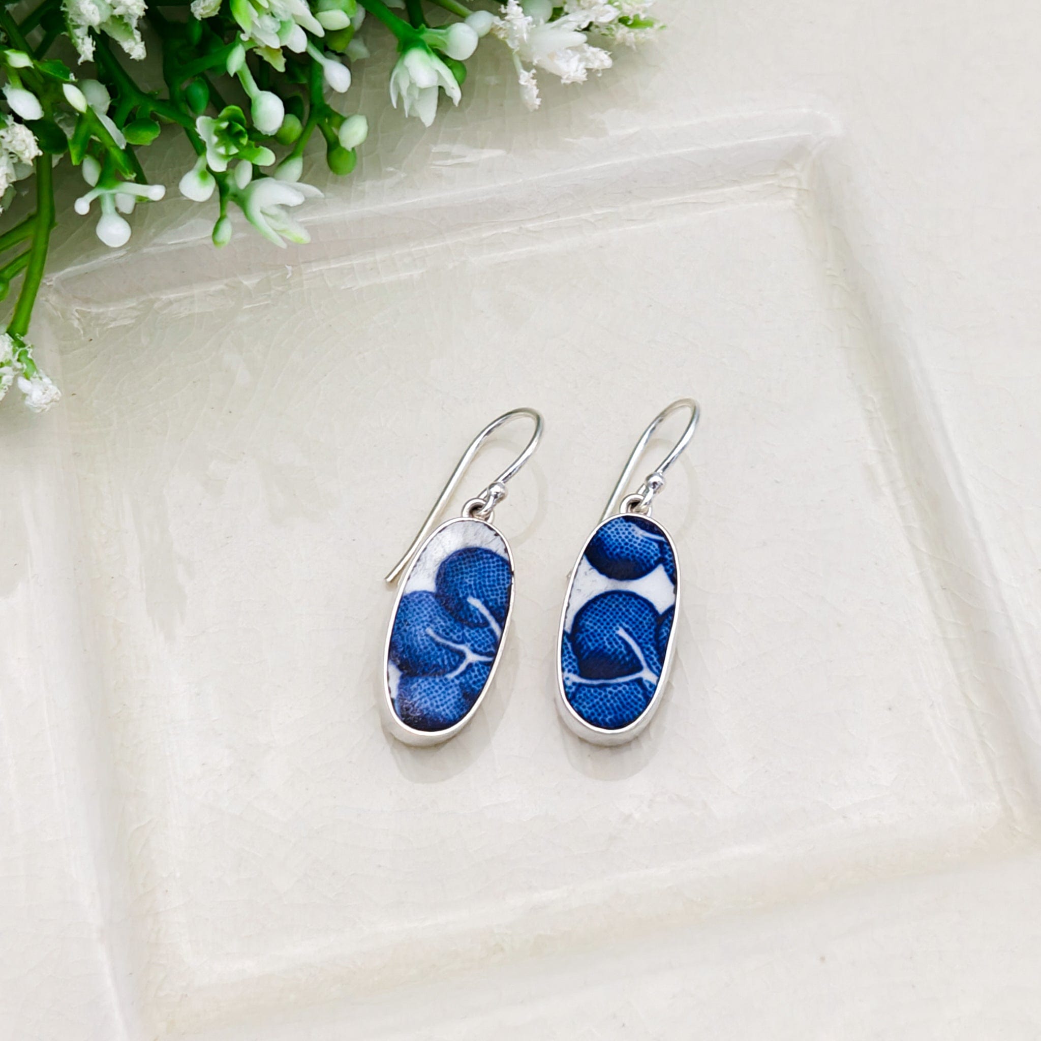 Hepburn and Hughes Upcycled Minton Pottery | 25mm Earrings | 9th Anniversary | Sterling Silver