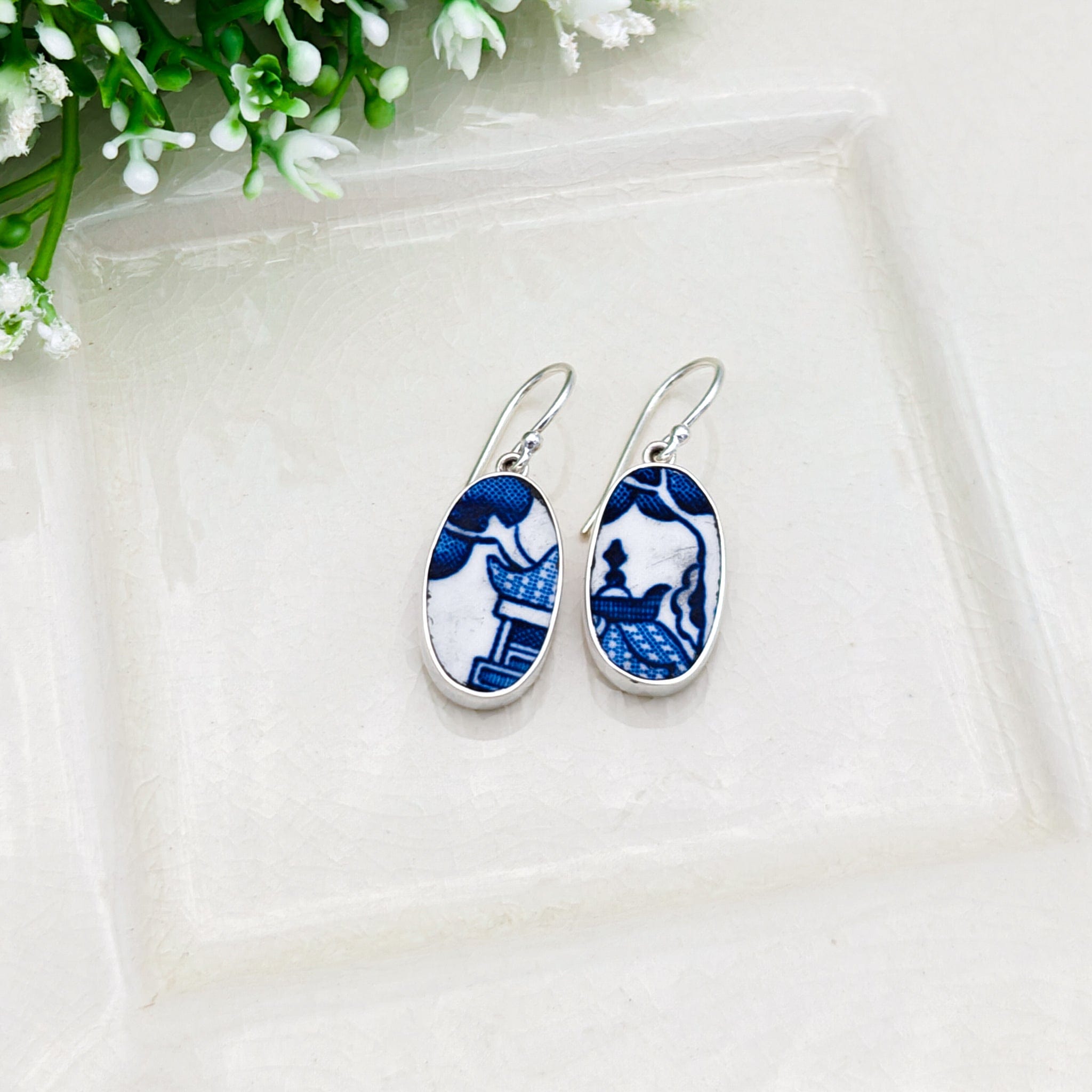 Hepburn and Hughes Upcycled Minton Pottery | 25mm Earrings | 9th Anniversary | Sterling Silver