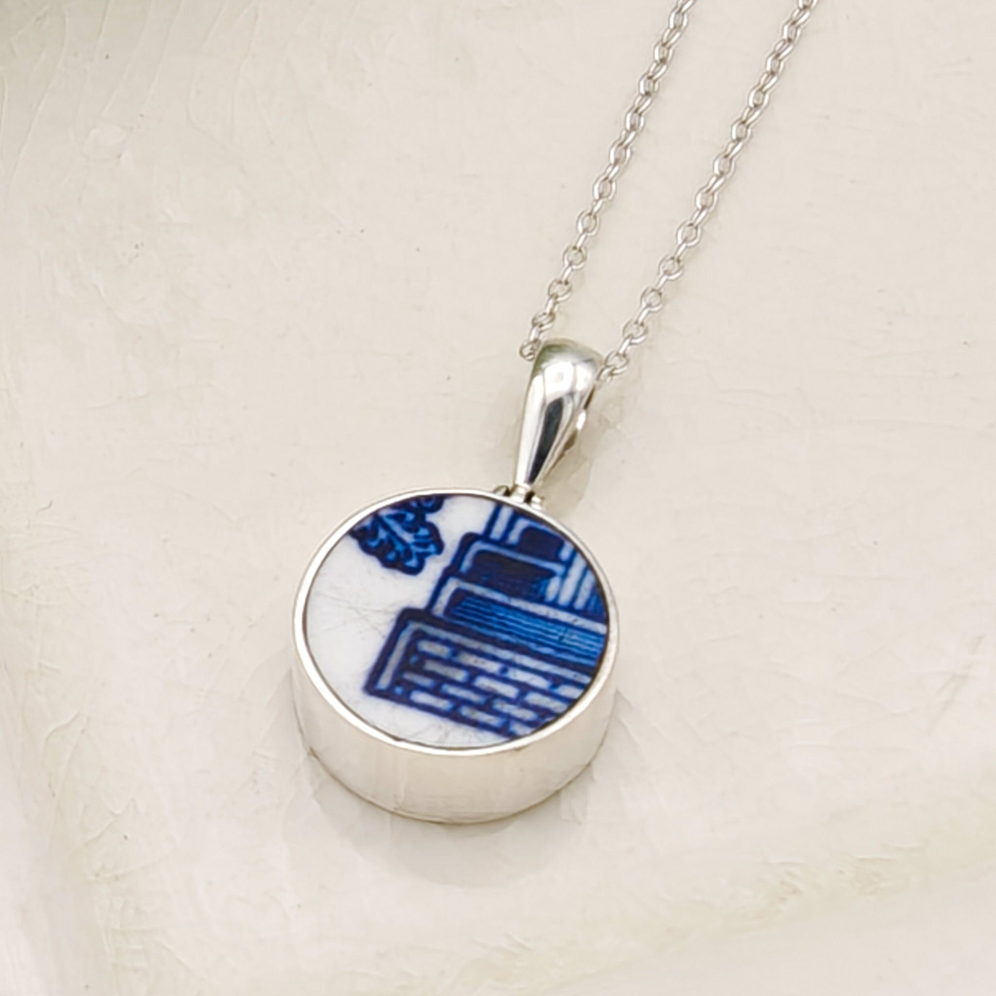 Hepburn and Hughes Upcycled Minton Pottery  | Small Circular Pendant | Sterling Silver