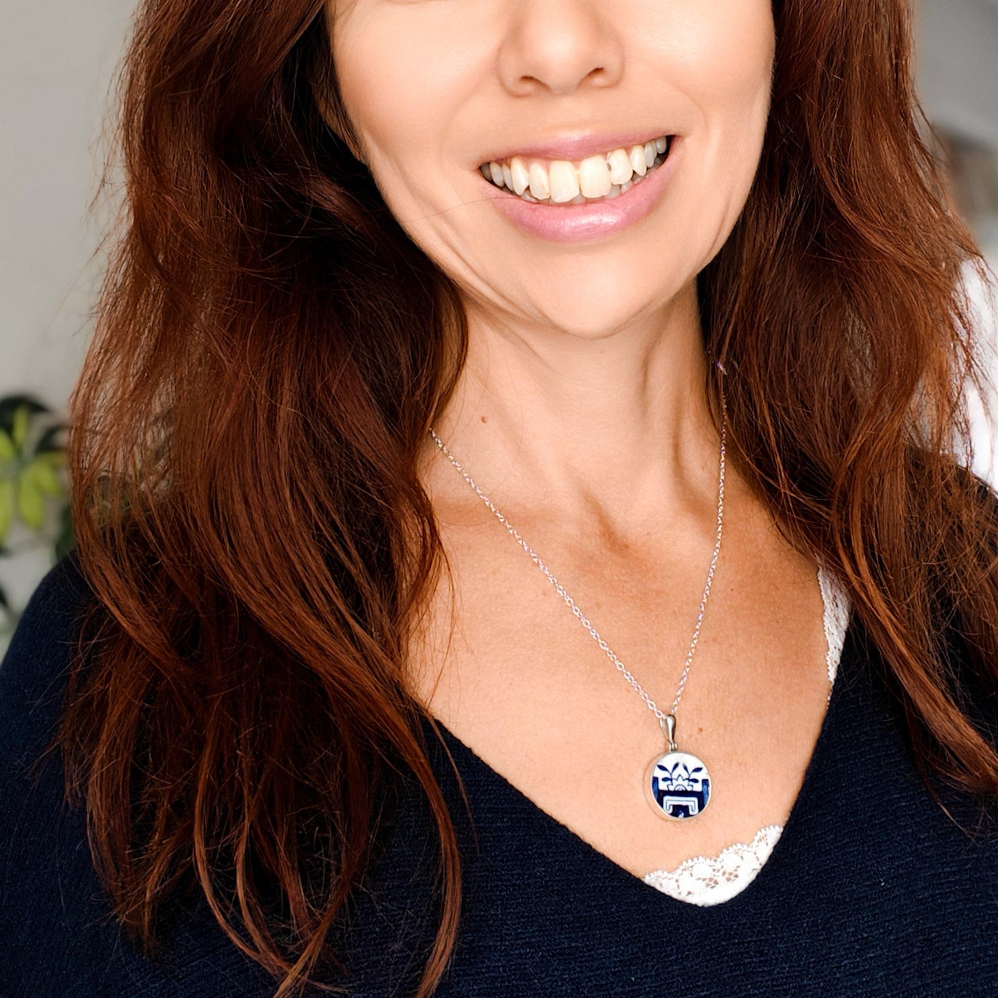 Hepburn and Hughes Upcycled Minton Pottery  | Small Circular Pendant | Sterling Silver