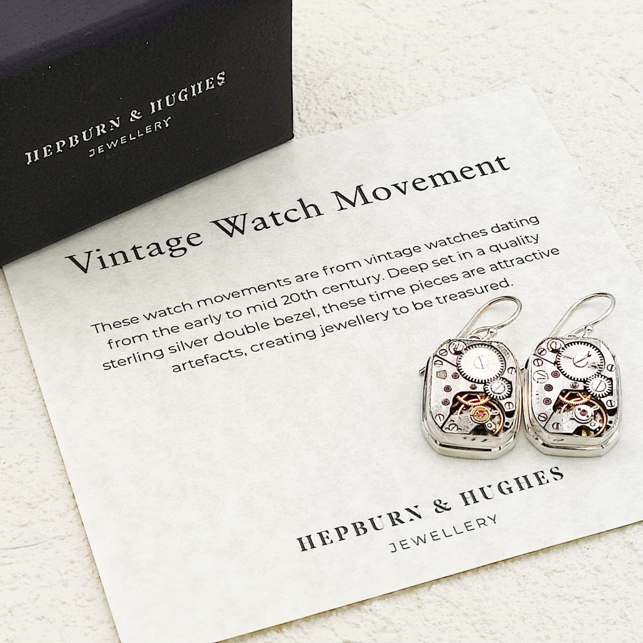 Hepburn & Hughes Vintage Watch Movement Earrings | Timepiece Gift | Sterling Silver