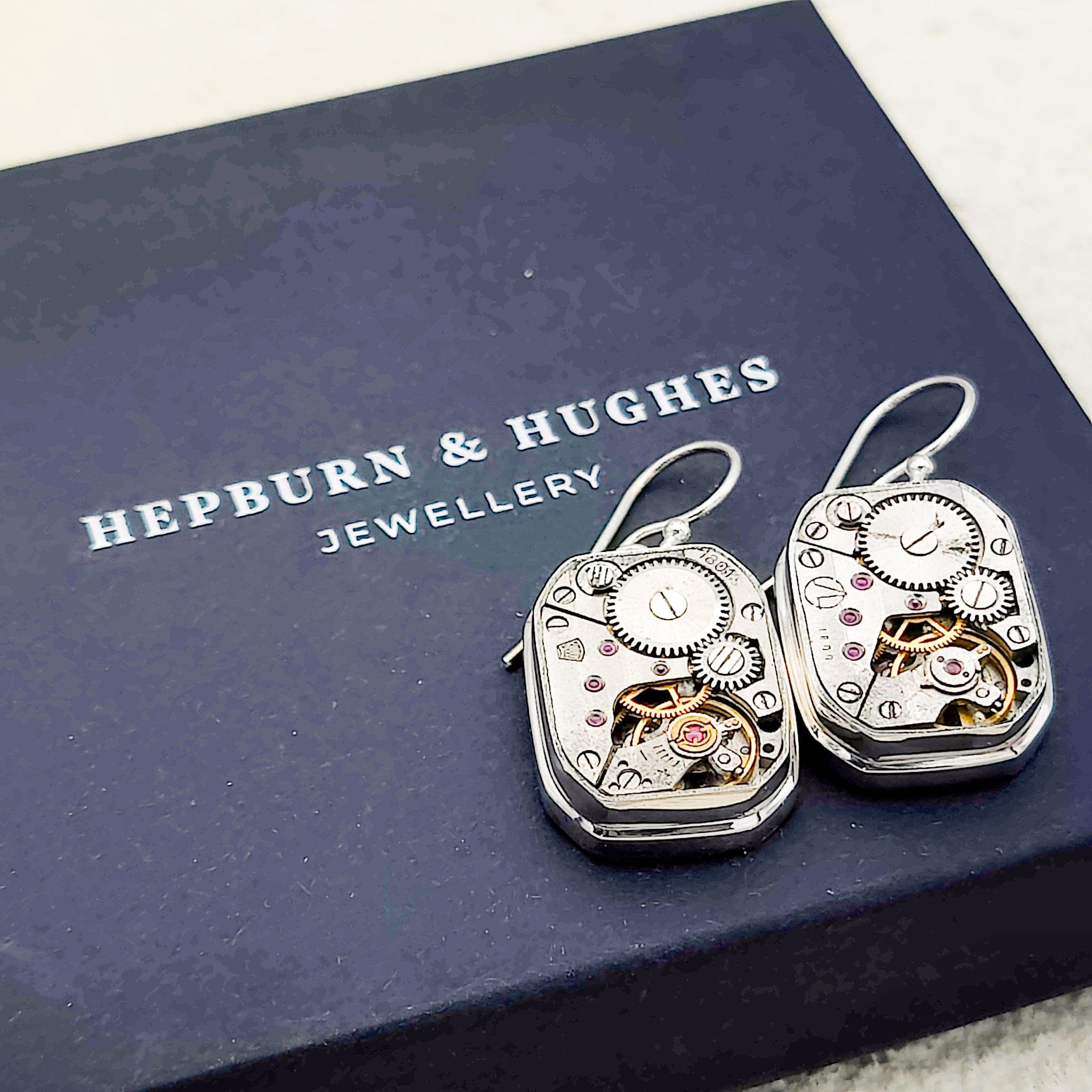 Hepburn & Hughes Vintage Watch Movement Earrings | Timepiece Gift | Sterling Silver