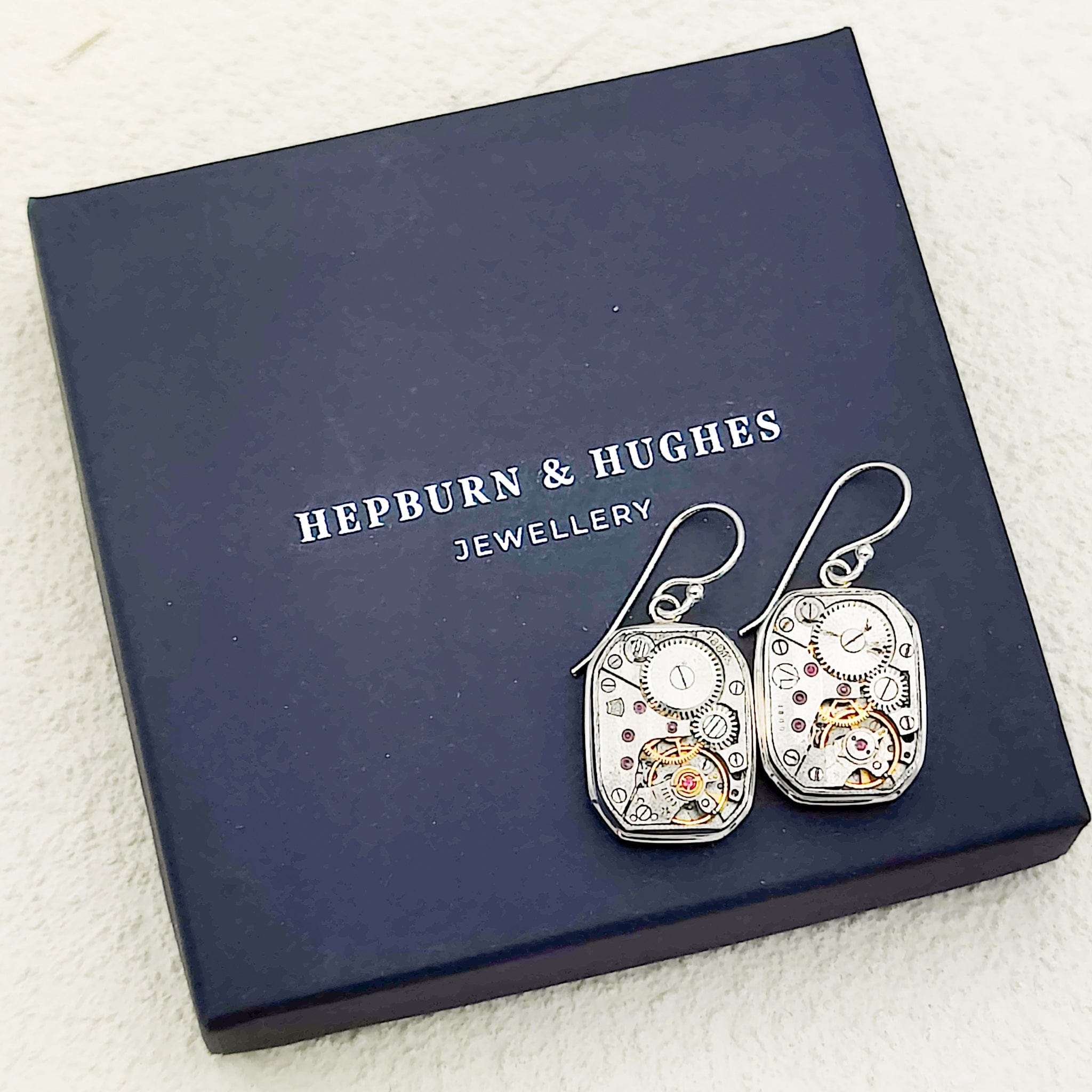 Hepburn & Hughes Vintage Watch Movement Earrings | Timepiece Gift | Sterling Silver