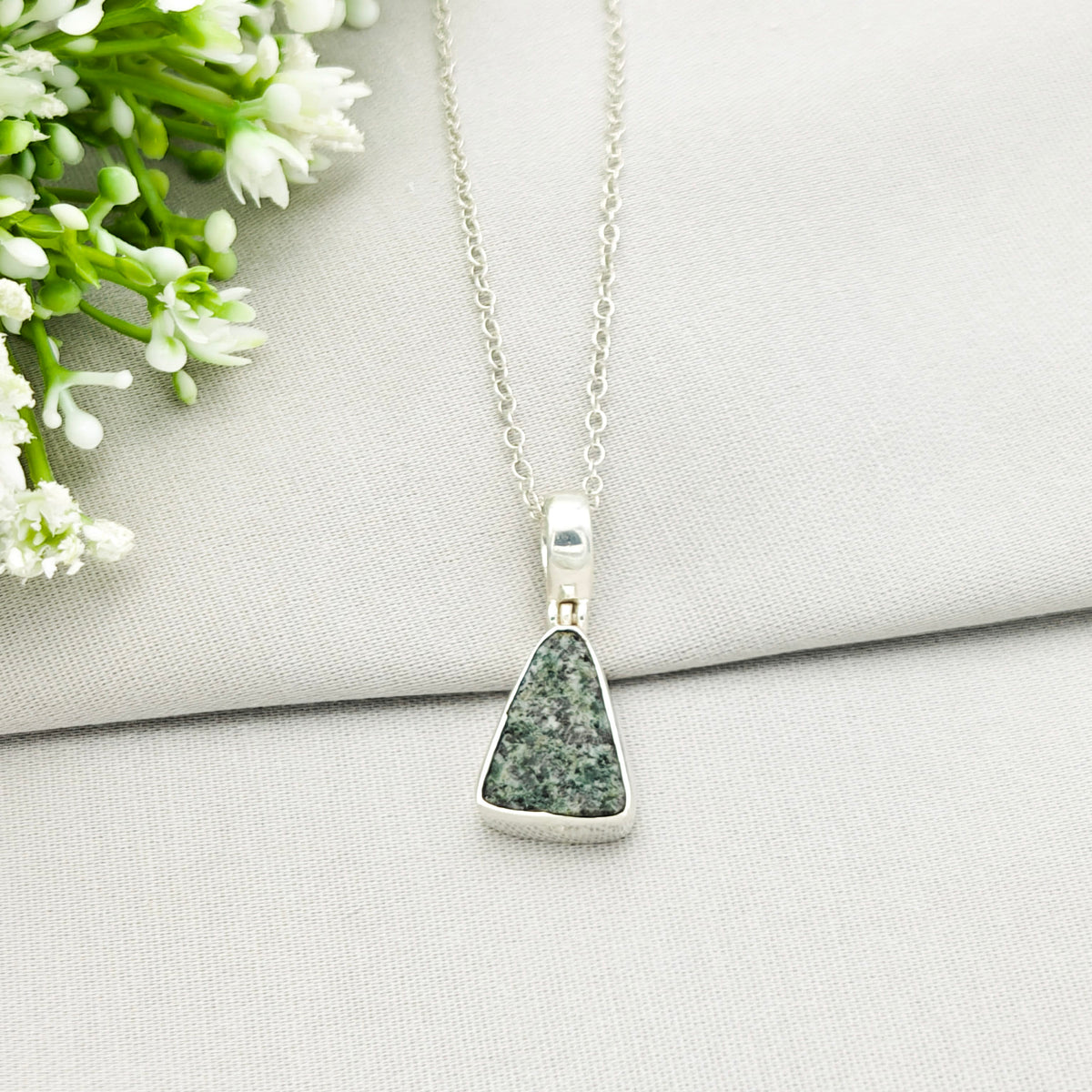 Hepburn and Hughes Welsh Preseli Bluestone Necklace | Stonehenge Spiritual Gift | Sterling Silver