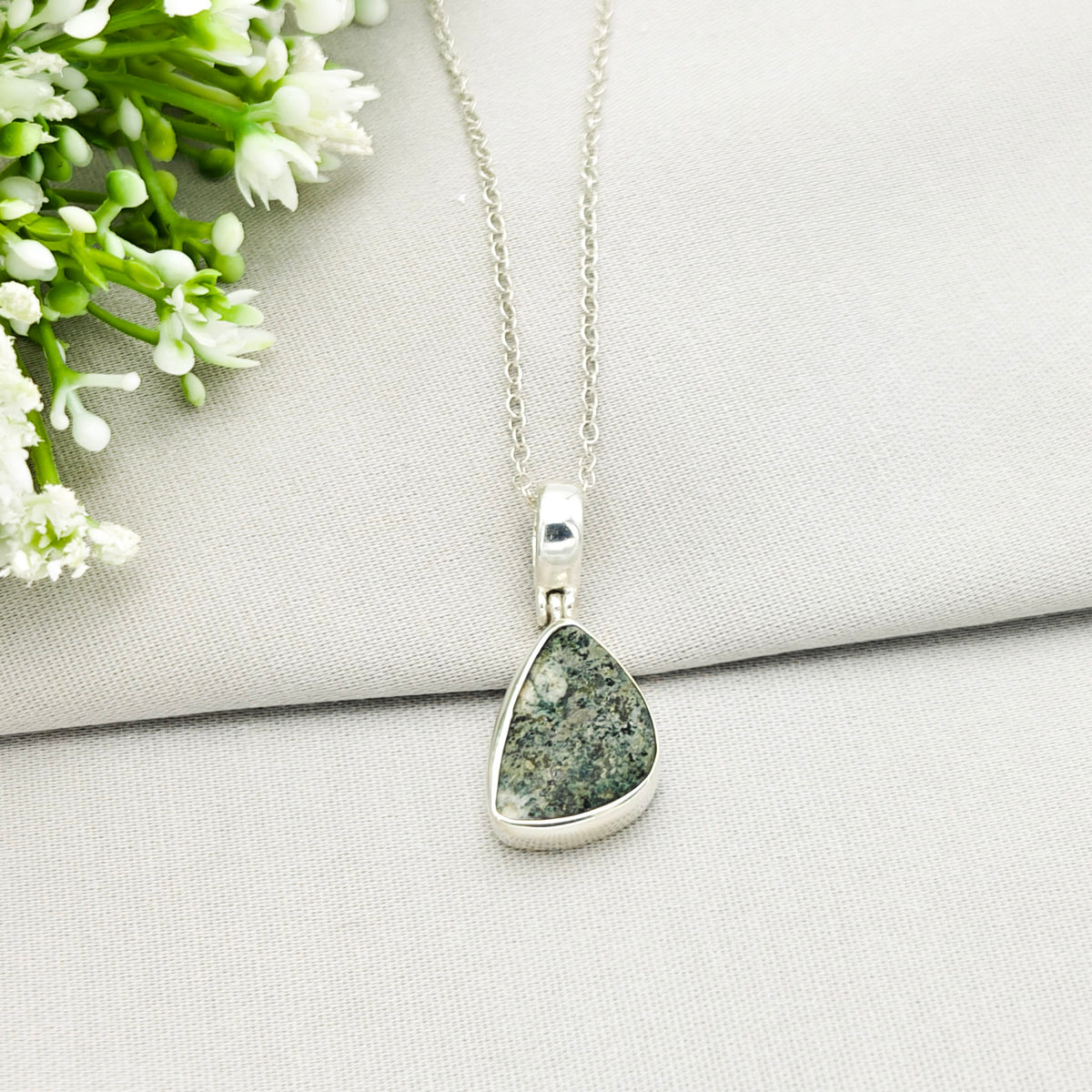 Hepburn and Hughes Welsh Preseli Bluestone Necklace | Stonehenge Spiritual Gift | Sterling Silver