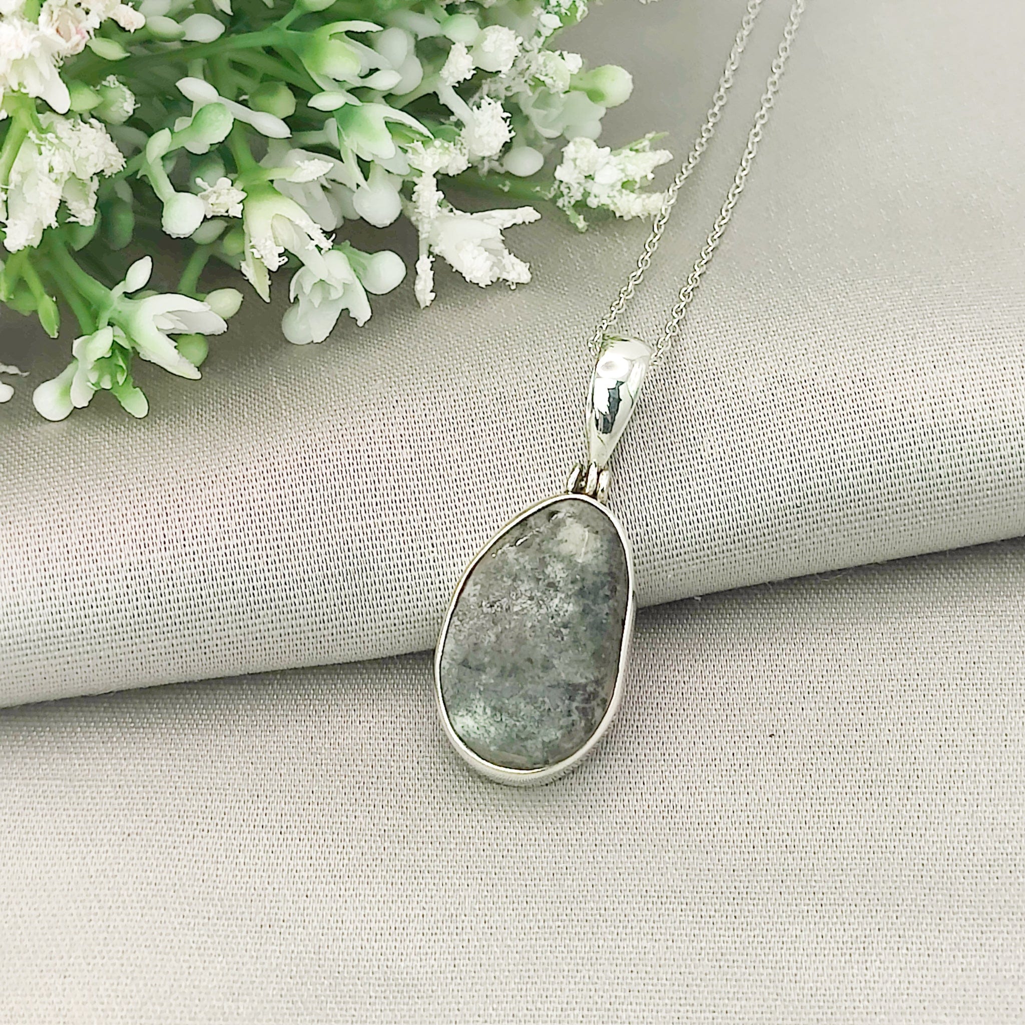 Hepburn and Hughes Welsh Preseli Bluestone Necklace | "Stonehenge" Spiritual Gift | Sterling Silver