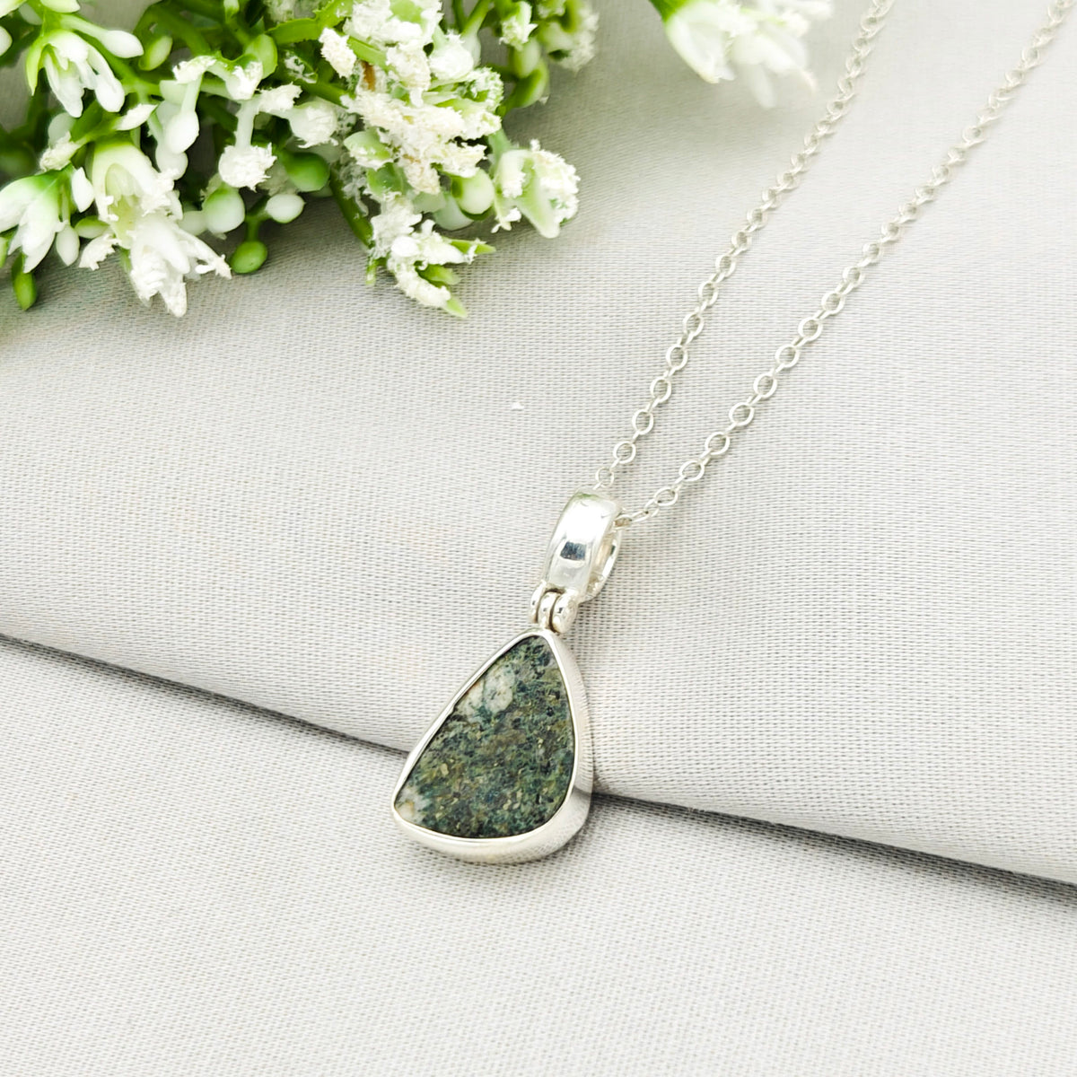 Hepburn and Hughes Welsh Preseli Bluestone Necklace | Stonehenge Spiritual Gift | Sterling Silver