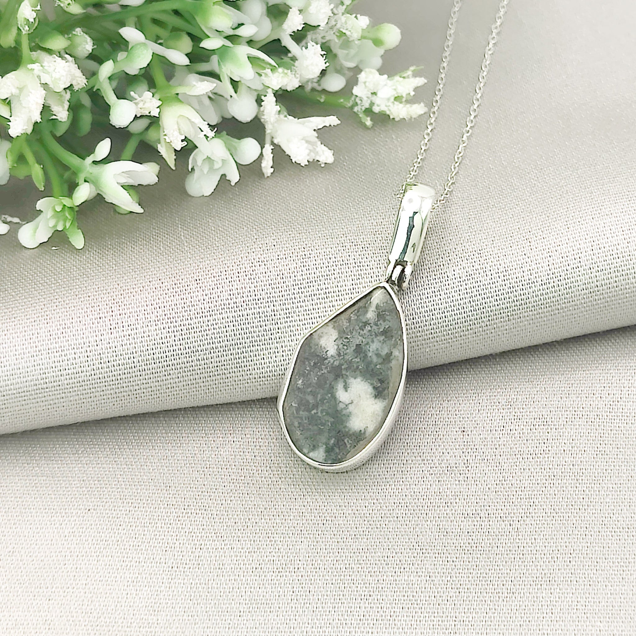 Hepburn and Hughes Welsh Preseli Bluestone Necklace | "Stonehenge" Spiritual Gift | Sterling Silver