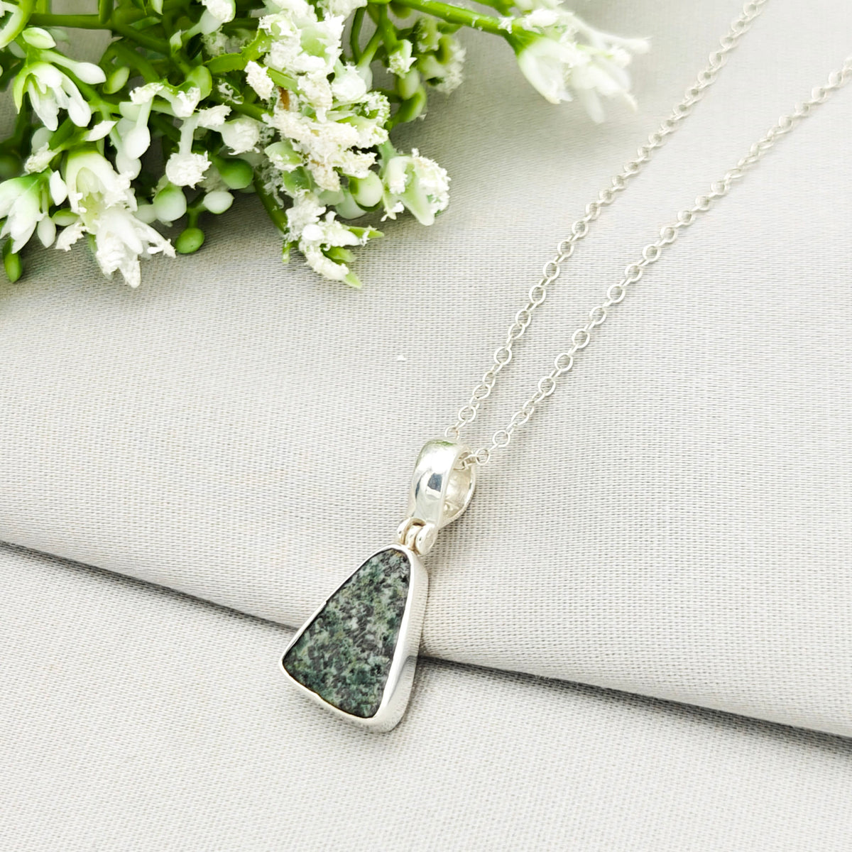 Hepburn and Hughes Welsh Preseli Bluestone Necklace | Stonehenge Spiritual Gift | Sterling Silver