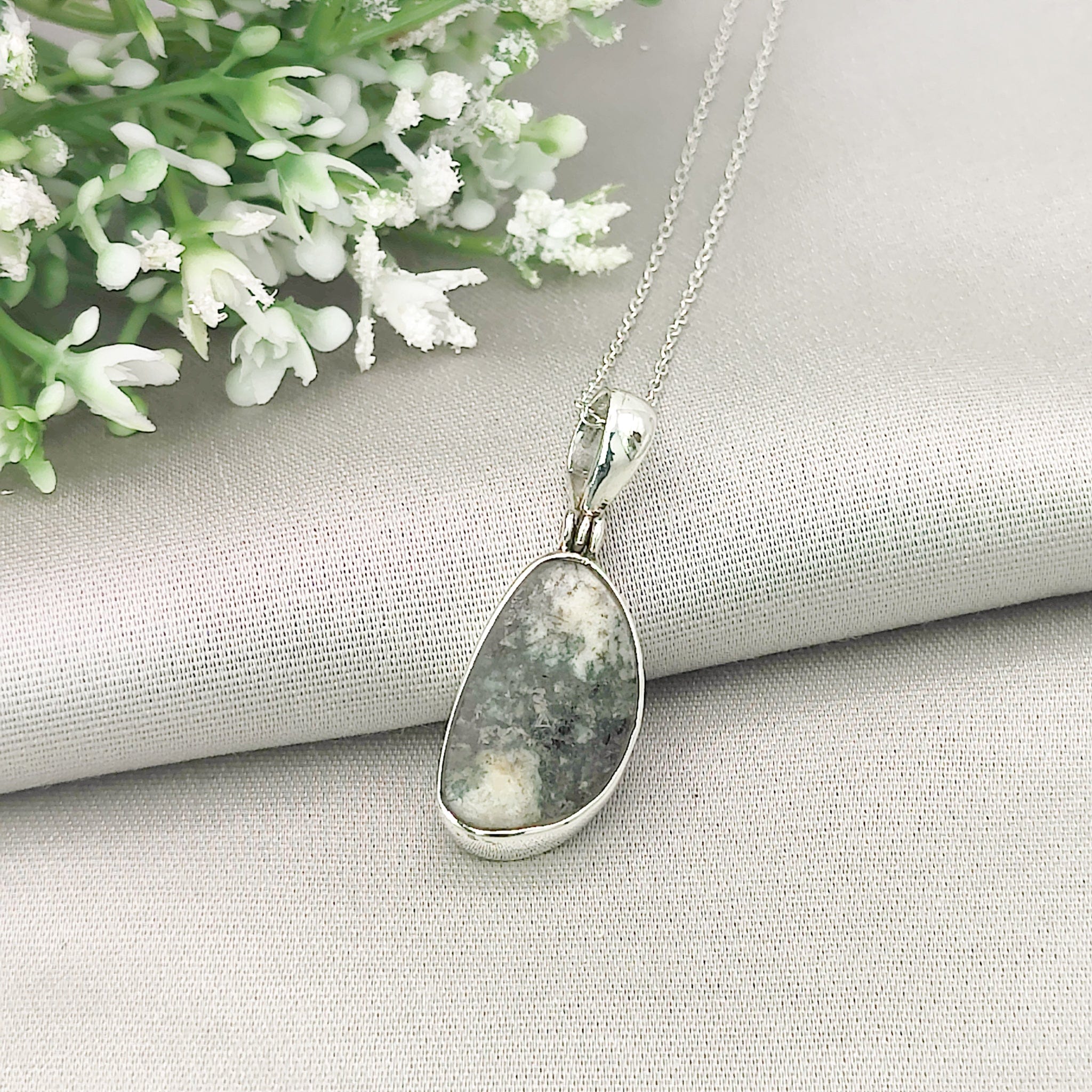 Hepburn and Hughes Welsh Preseli Bluestone Necklace | "Stonehenge" Spiritual Gift | Sterling Silver