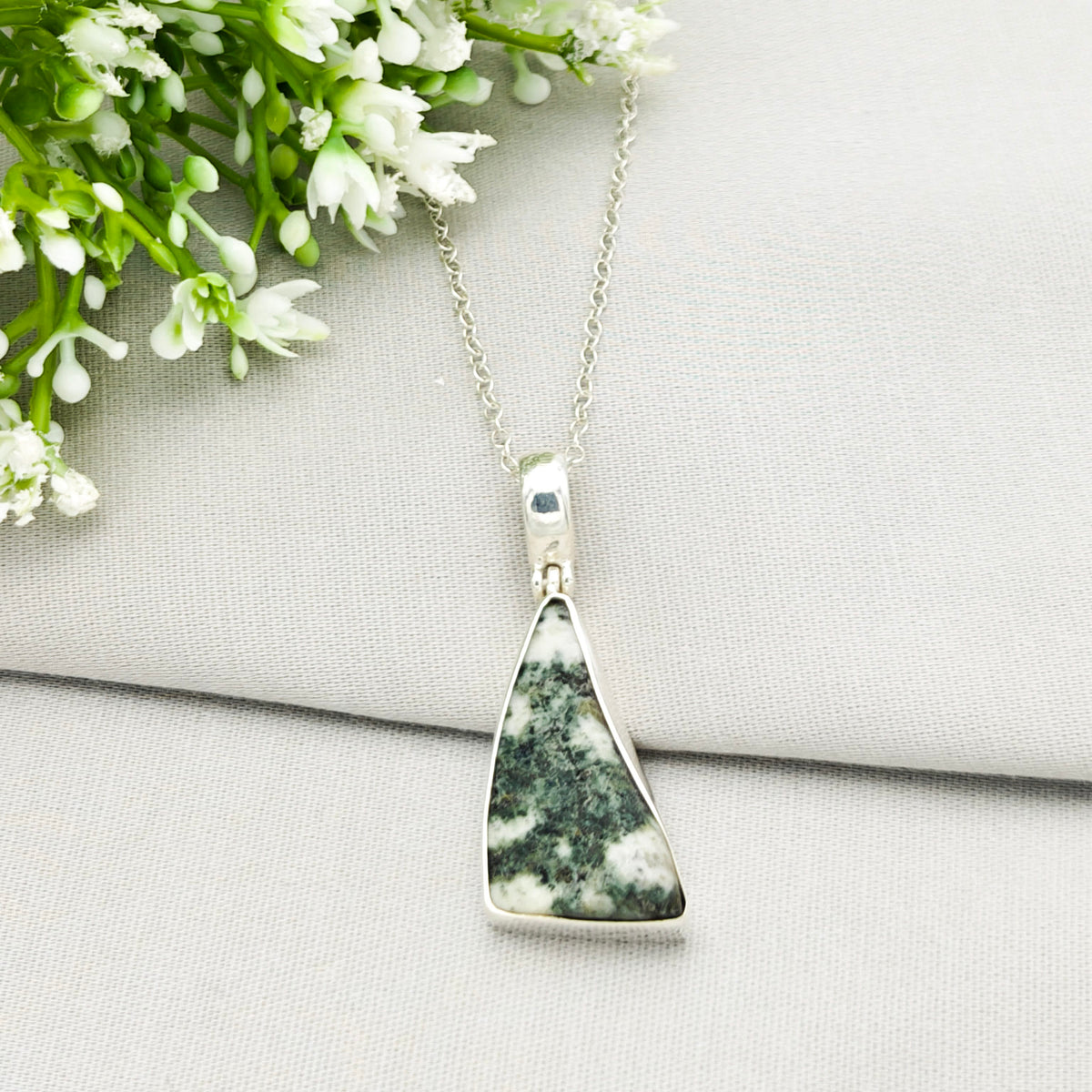 Hepburn and Hughes Welsh Preseli Bluestone Necklace | "Stonehenge" Summer Solstice Gift| 30mm long | Sterling Silver