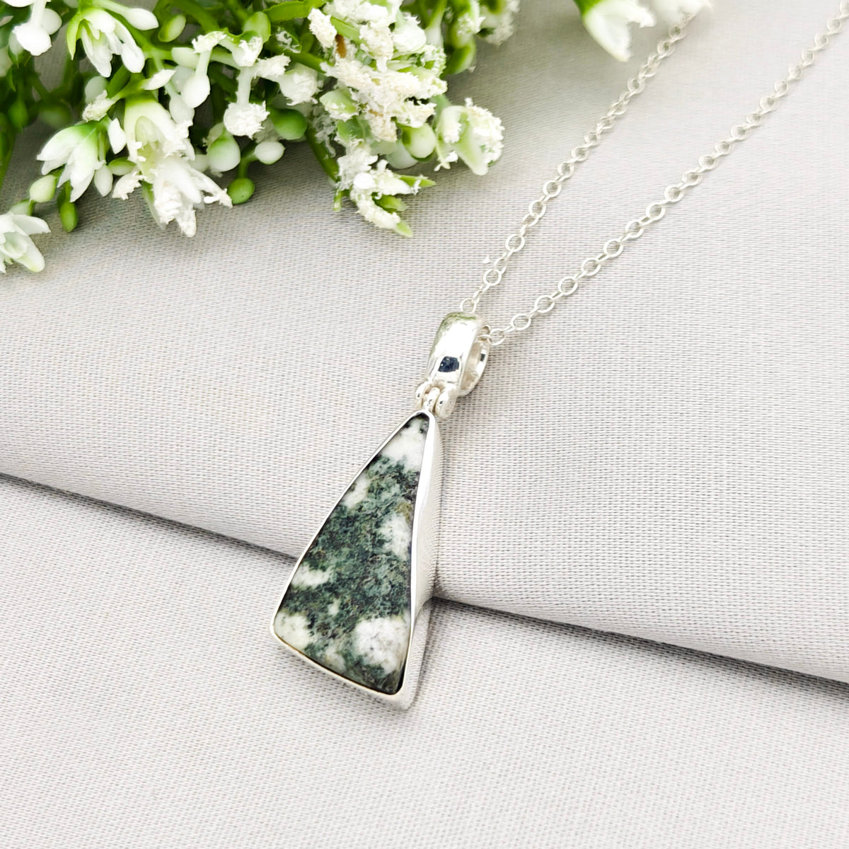 Hepburn and Hughes Welsh Preseli Bluestone Necklace | "Stonehenge" Summer Solstice Gift| 30mm long | Sterling Silver