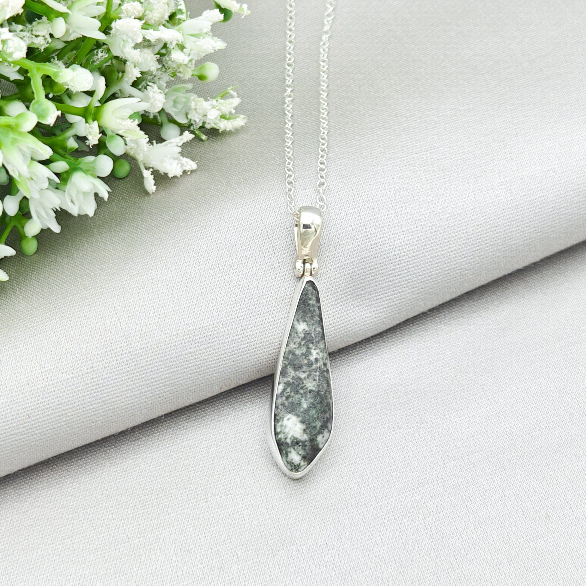 Hepburn and Hughes Welsh Preseli Bluestone Necklace | "Stonehenge" Summer Solstice Gift | Diamond | Sterling Silver
