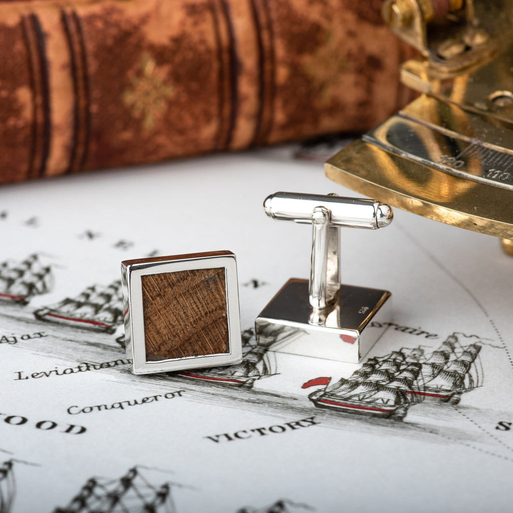 Hepburn and Hughes HMS Victory Cufflinks | Made with Oak from HMS Victory | Sterling Silver | Square