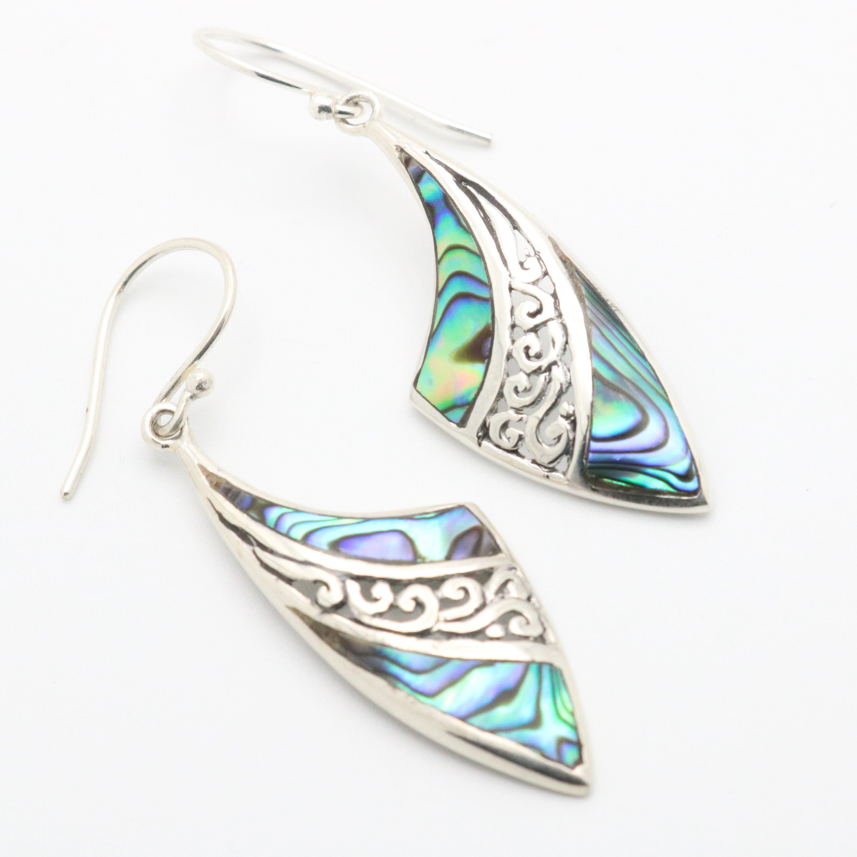 Hepburn and Hughes Abalone Shell Earrings | Abstract with Swirl | Sterling Silver