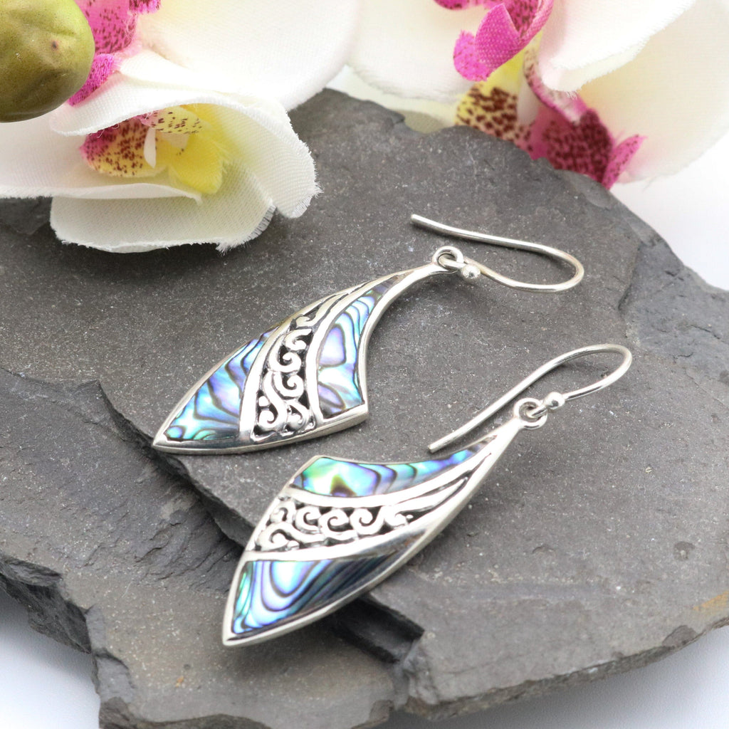 Hepburn and Hughes Abalone Shell Earrings | Abstract with Swirl | Sterling Silver